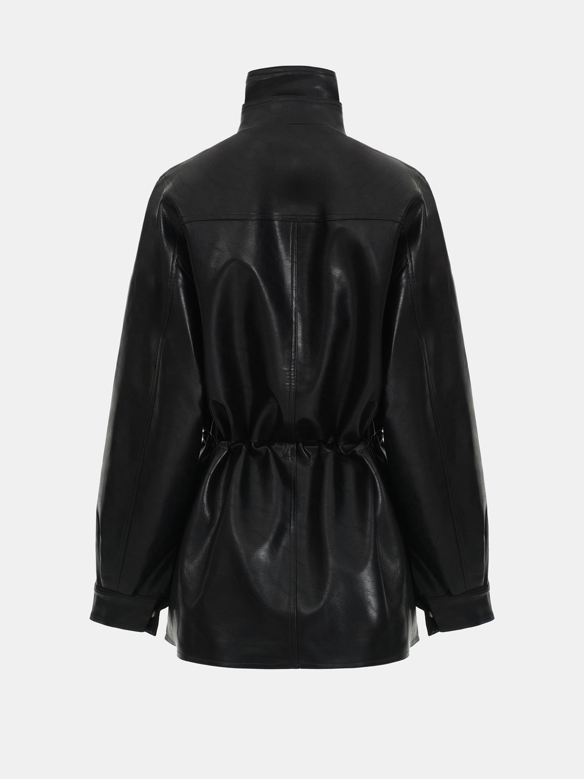 Veda High Collar Faux-Leather Jacket, Black