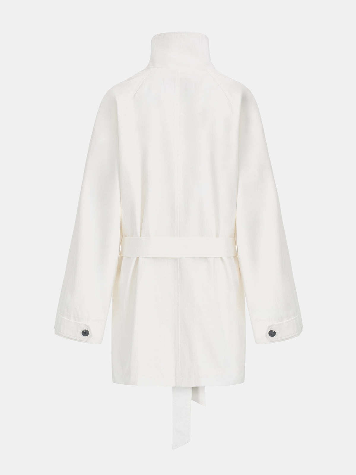 Ina High-Collar Belted Short Coat, White