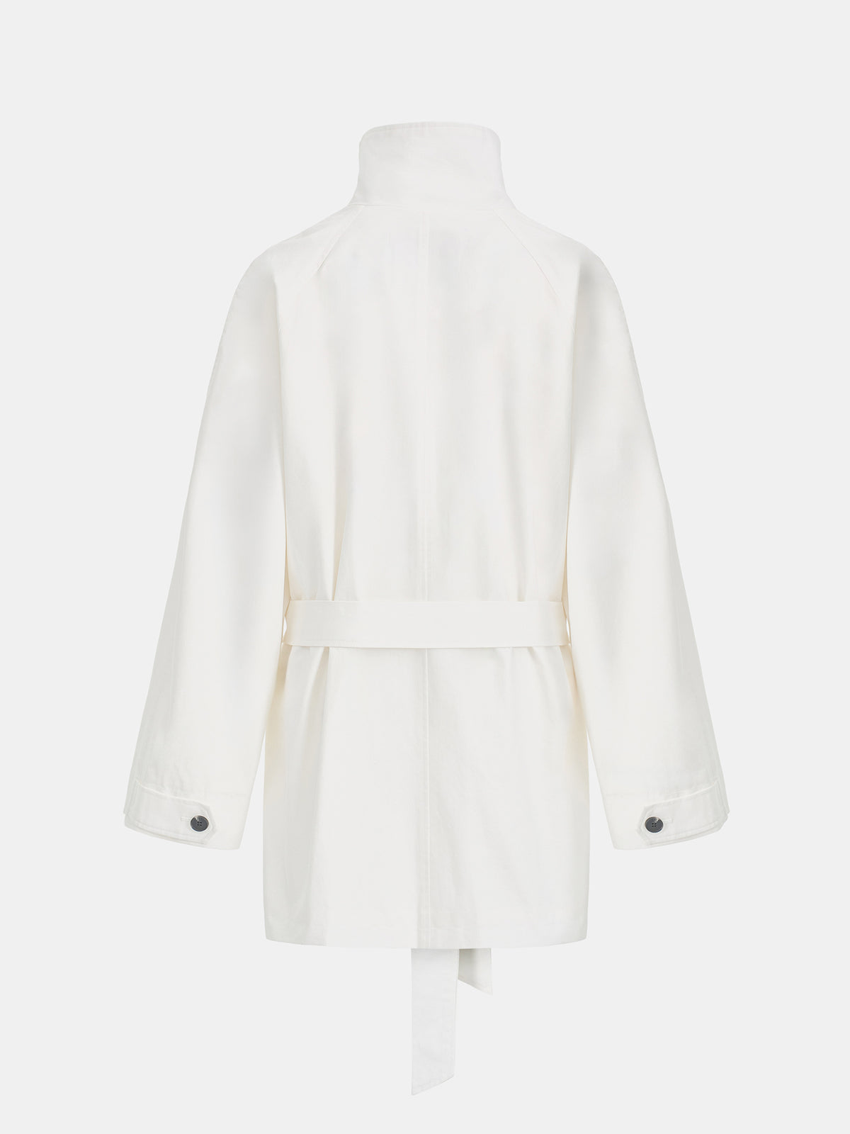 Ina High-Collar Belted Short Coat, White