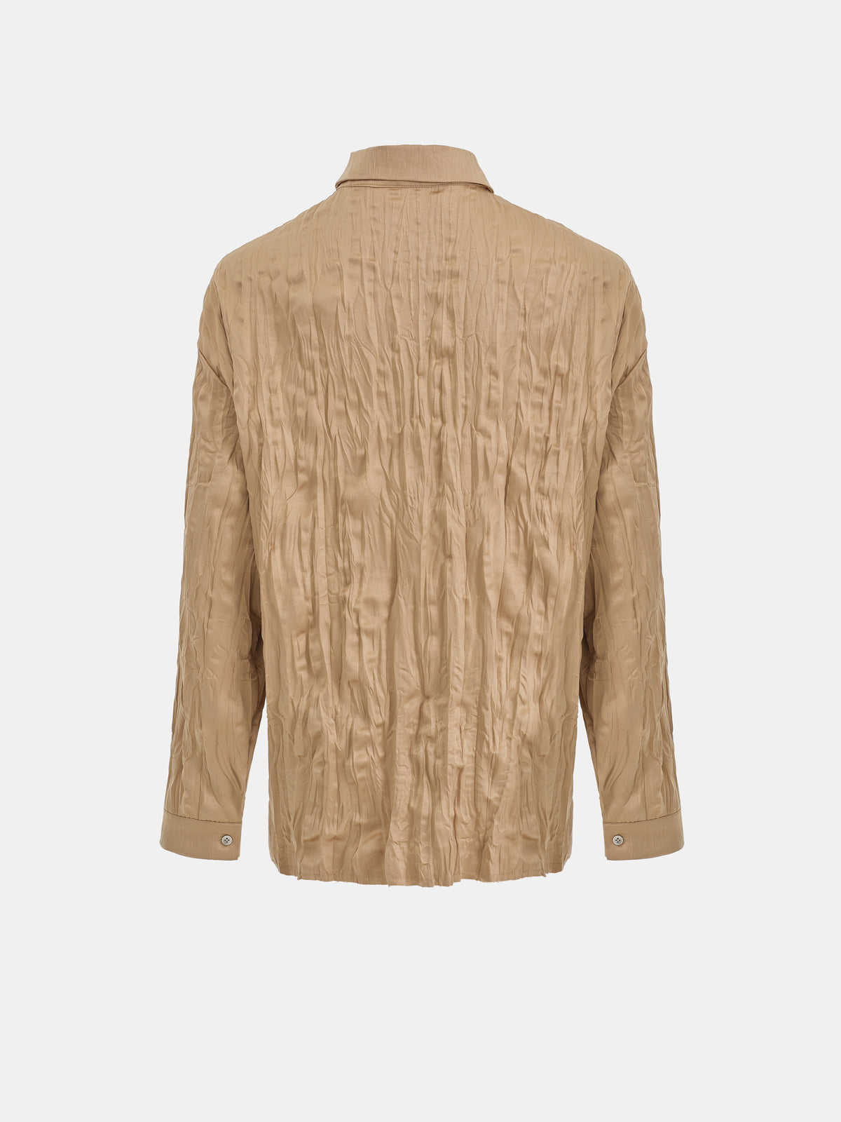 Raina Crinkled Satin Shirt, Beige