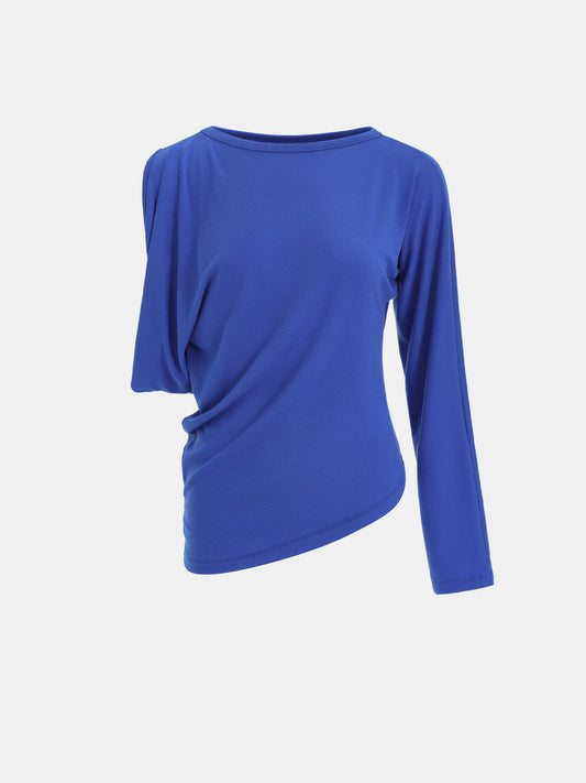 Jolie One-Sleeve Draped Top, Blue