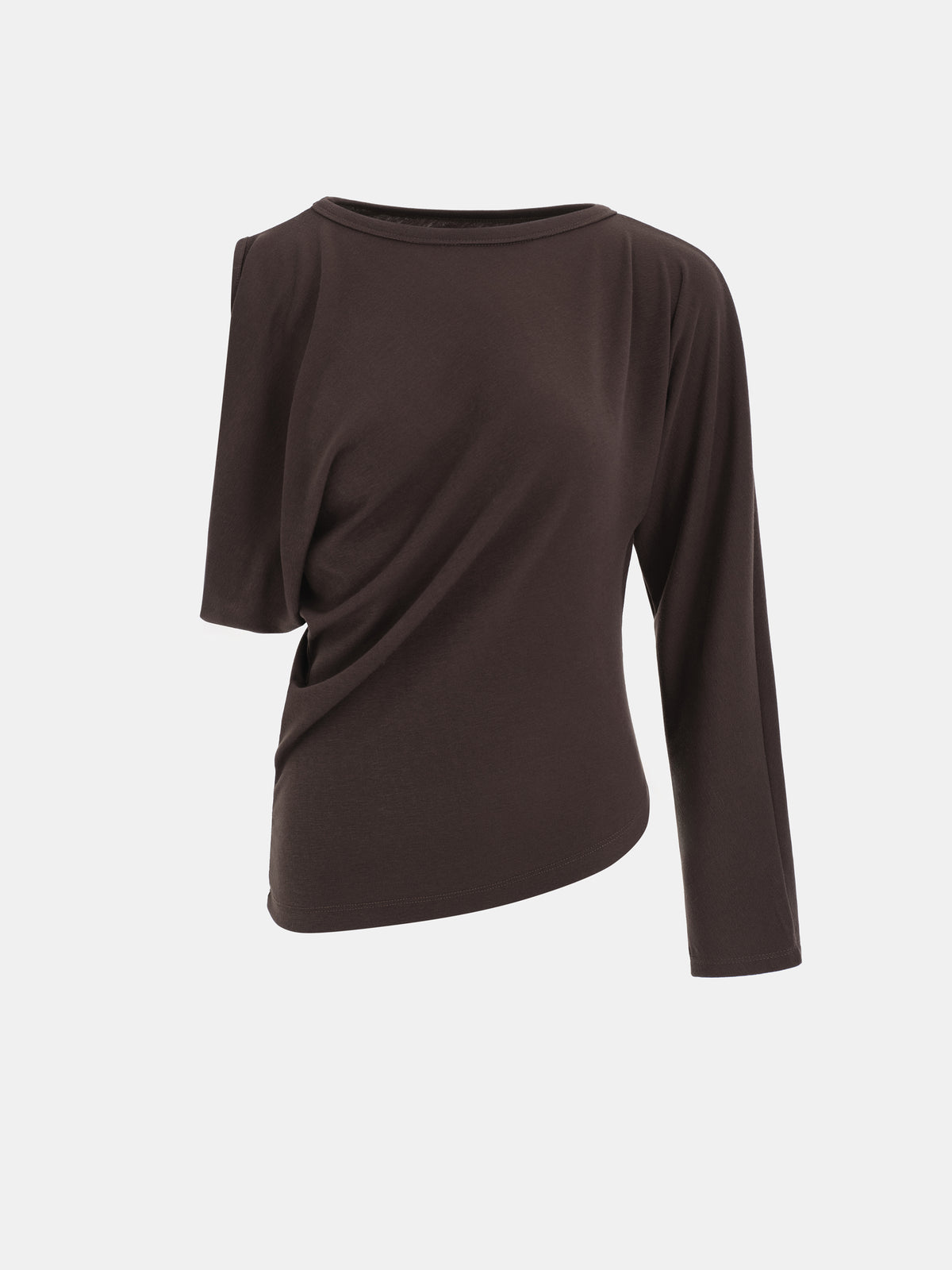 Jolie One-Sleeve Draped Top, Brown