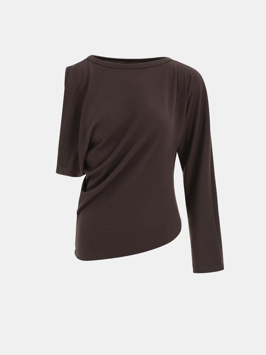 Jolie One-Sleeve Draped Top, Brown