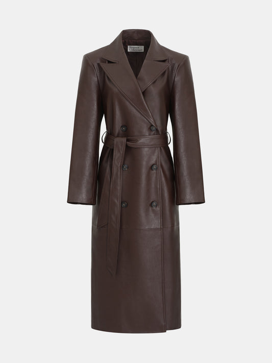 Briella Faux Leather Trench Coat, Burgundy