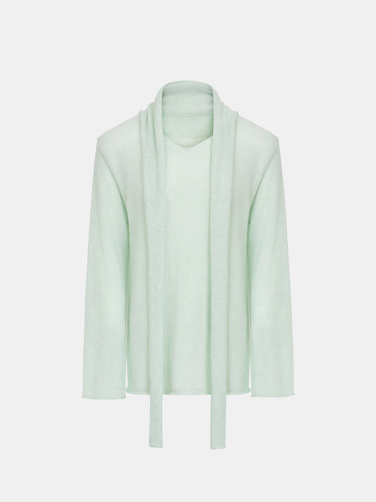 Carlie Scarf-Neck Knit Sweater, Mint