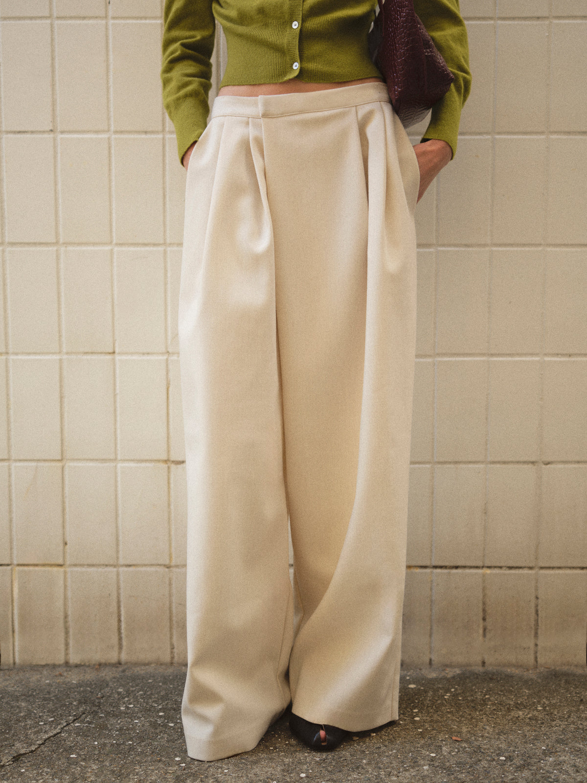 Leiko Pleated Trousers, Ivory