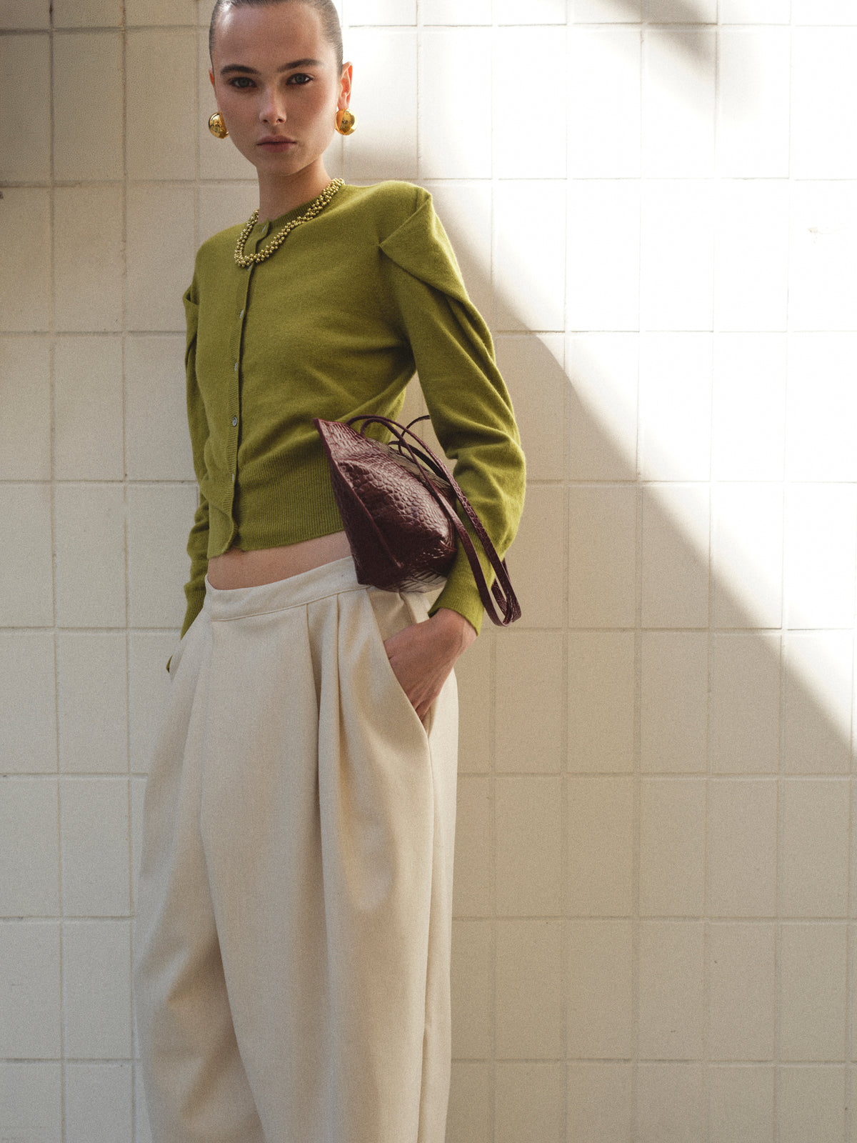 Maven Folded Sleeve Cardigan, Khaki