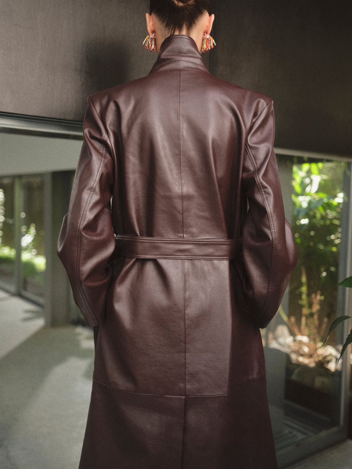 Briella Faux Leather Trench Coat, Burgundy
