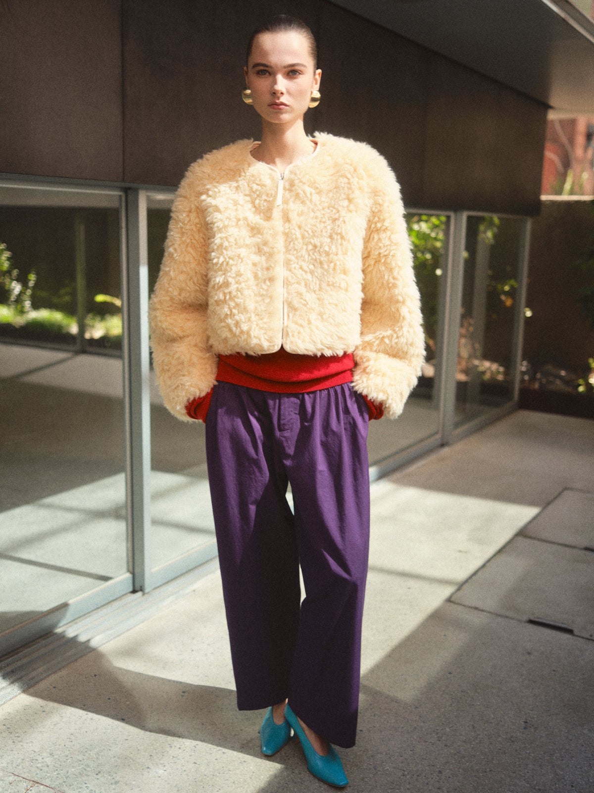 Daye Zip Shearling Jacket, Yellow
