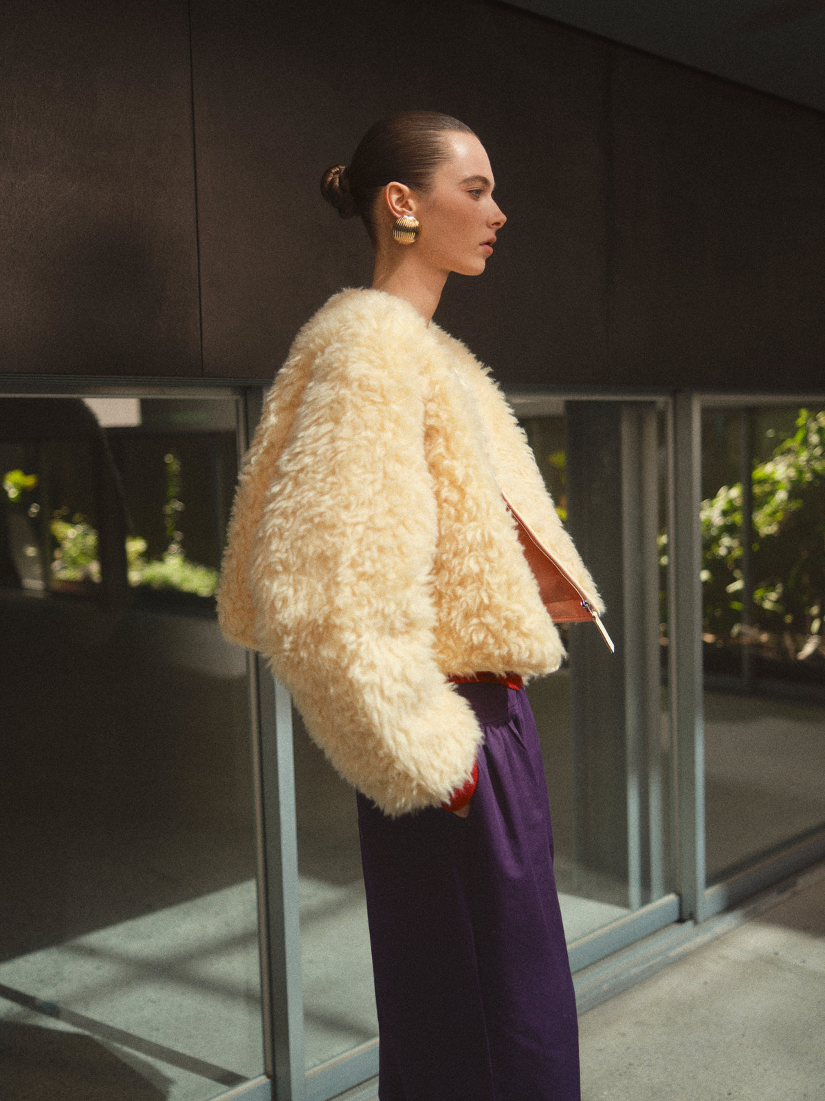 Daye Zip Shearling Jacket, Yellow