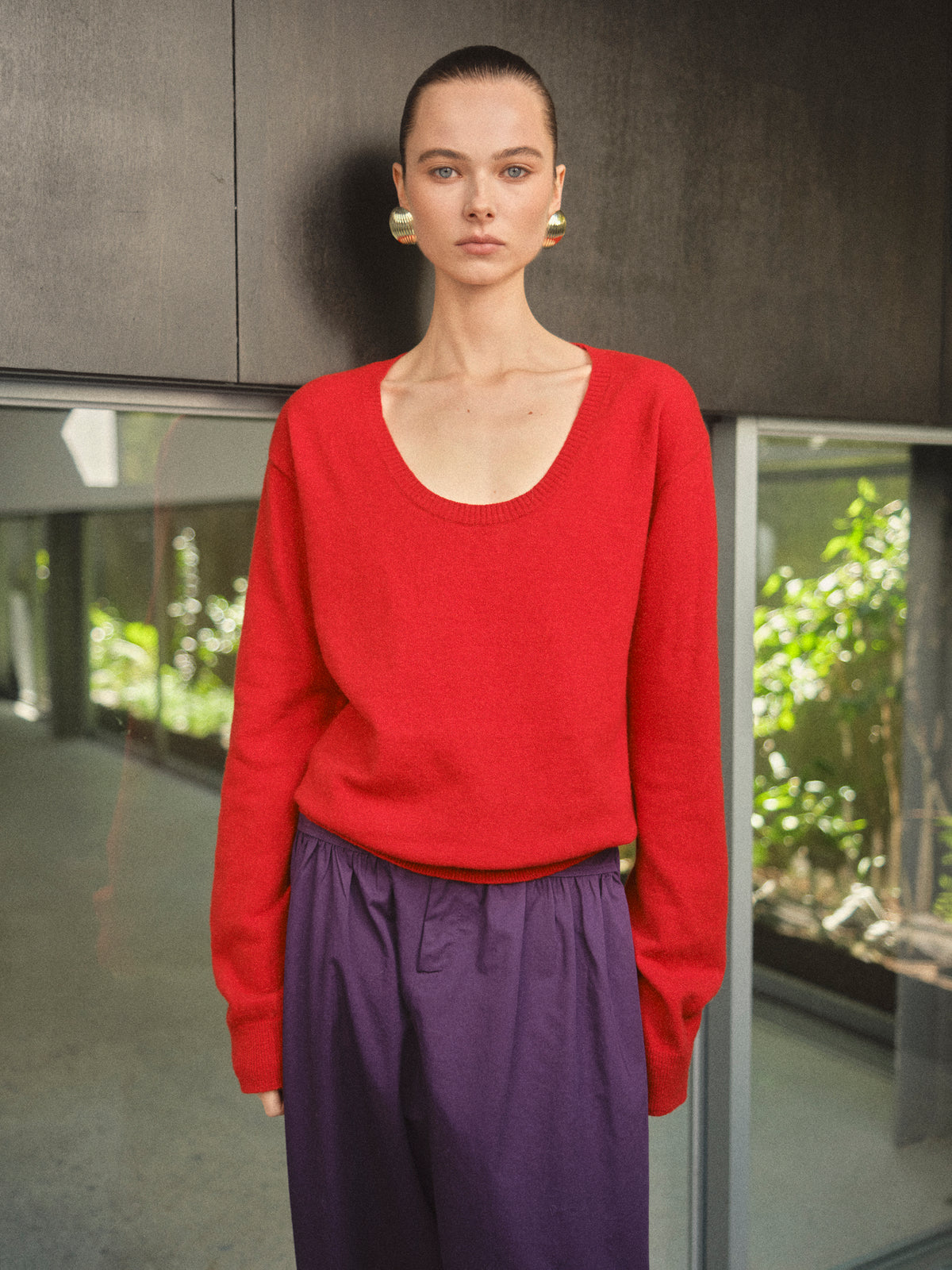 Evette Back Cutout Sweater, Red