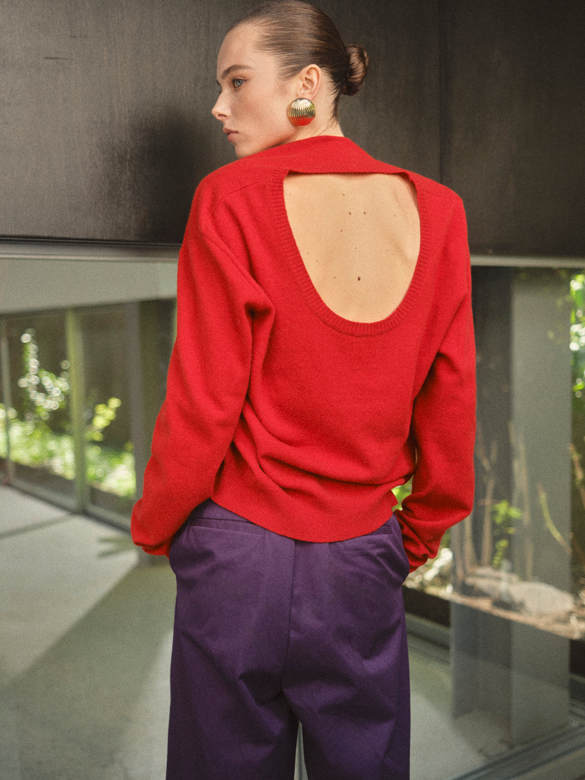 Evette Back Cutout Sweater, Red