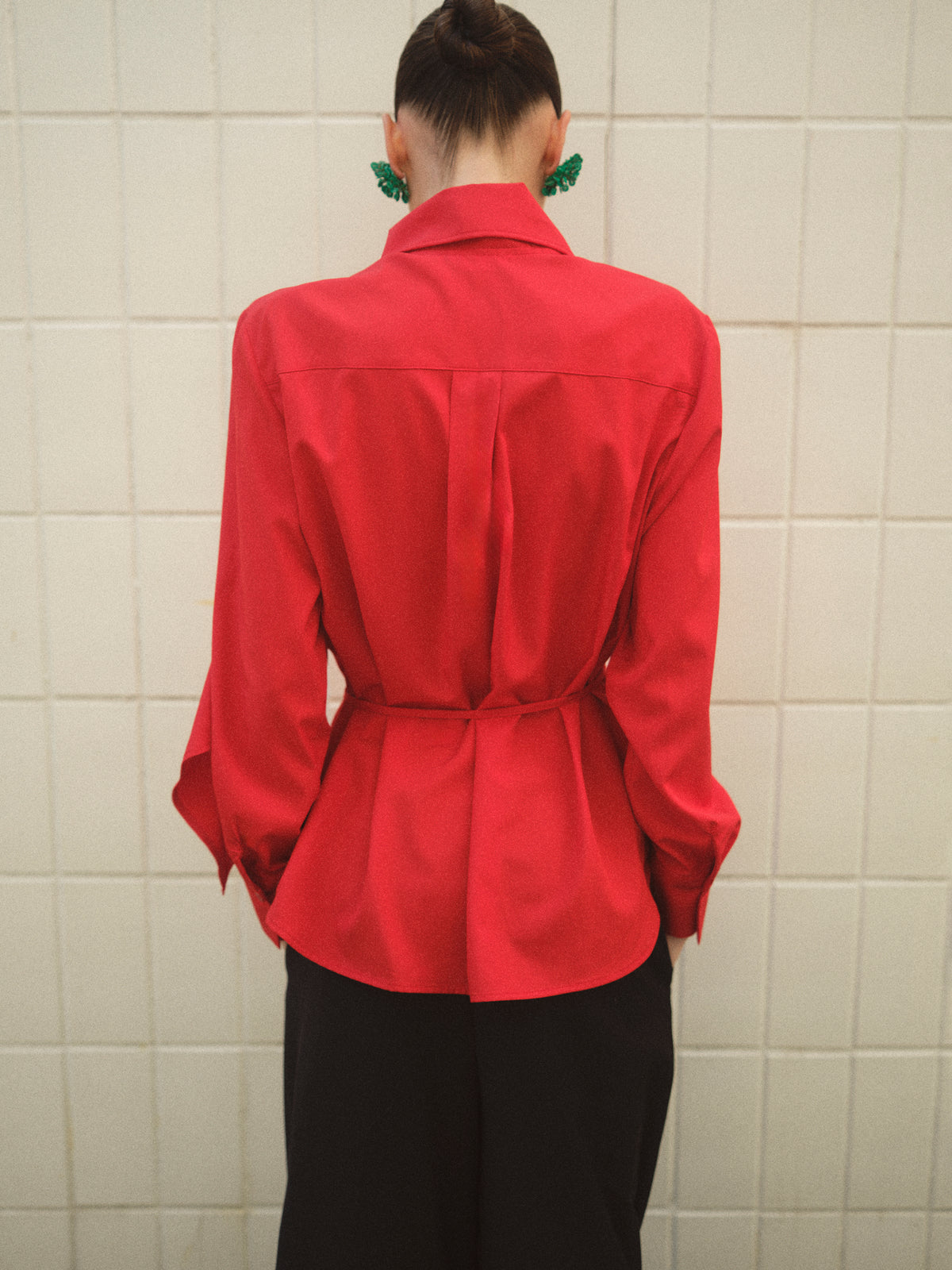 Vada Scarf Collar Shirt, Red
