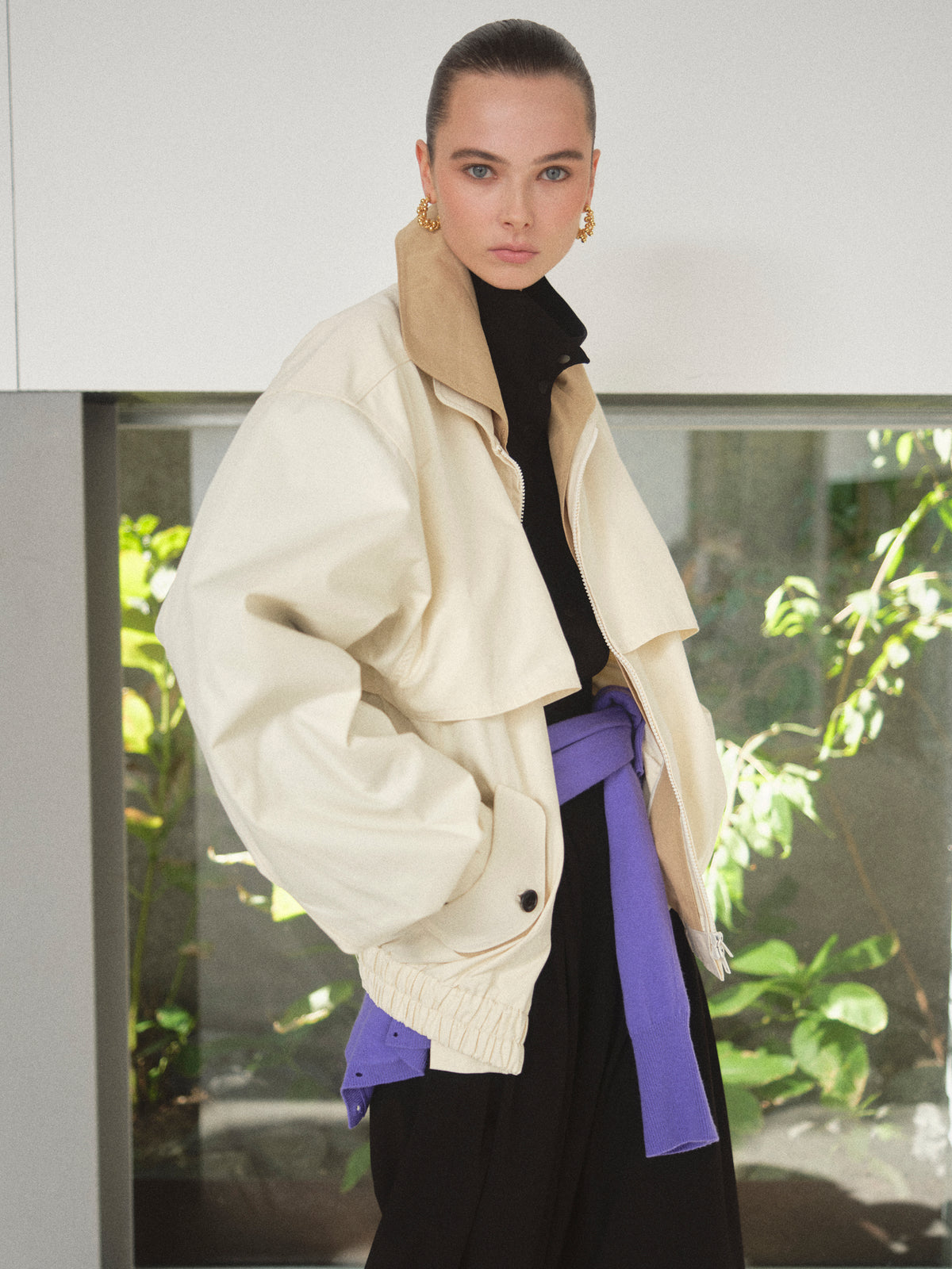 Carnaby Layered Collar Blouson Jacket, Ivory