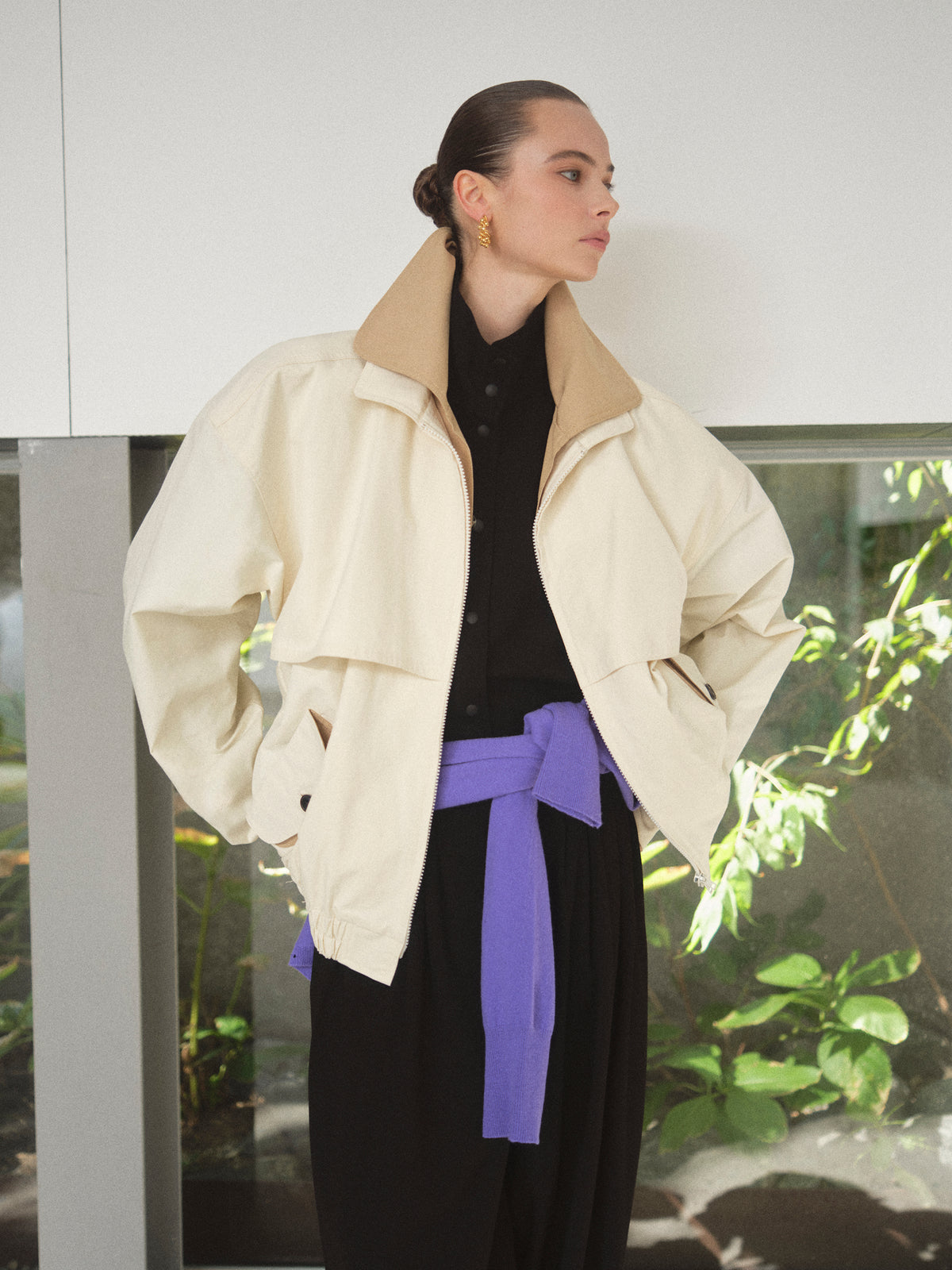 Carnaby Layered Collar Blouson Jacket, Ivory