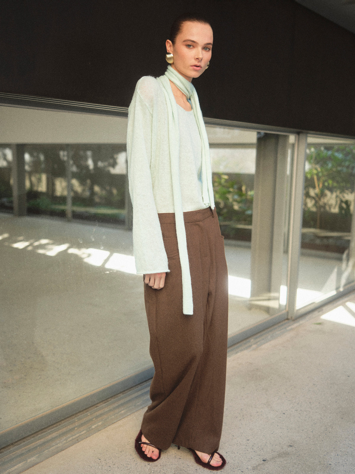 Carlie Scarf-Neck Knit Sweater, Mint