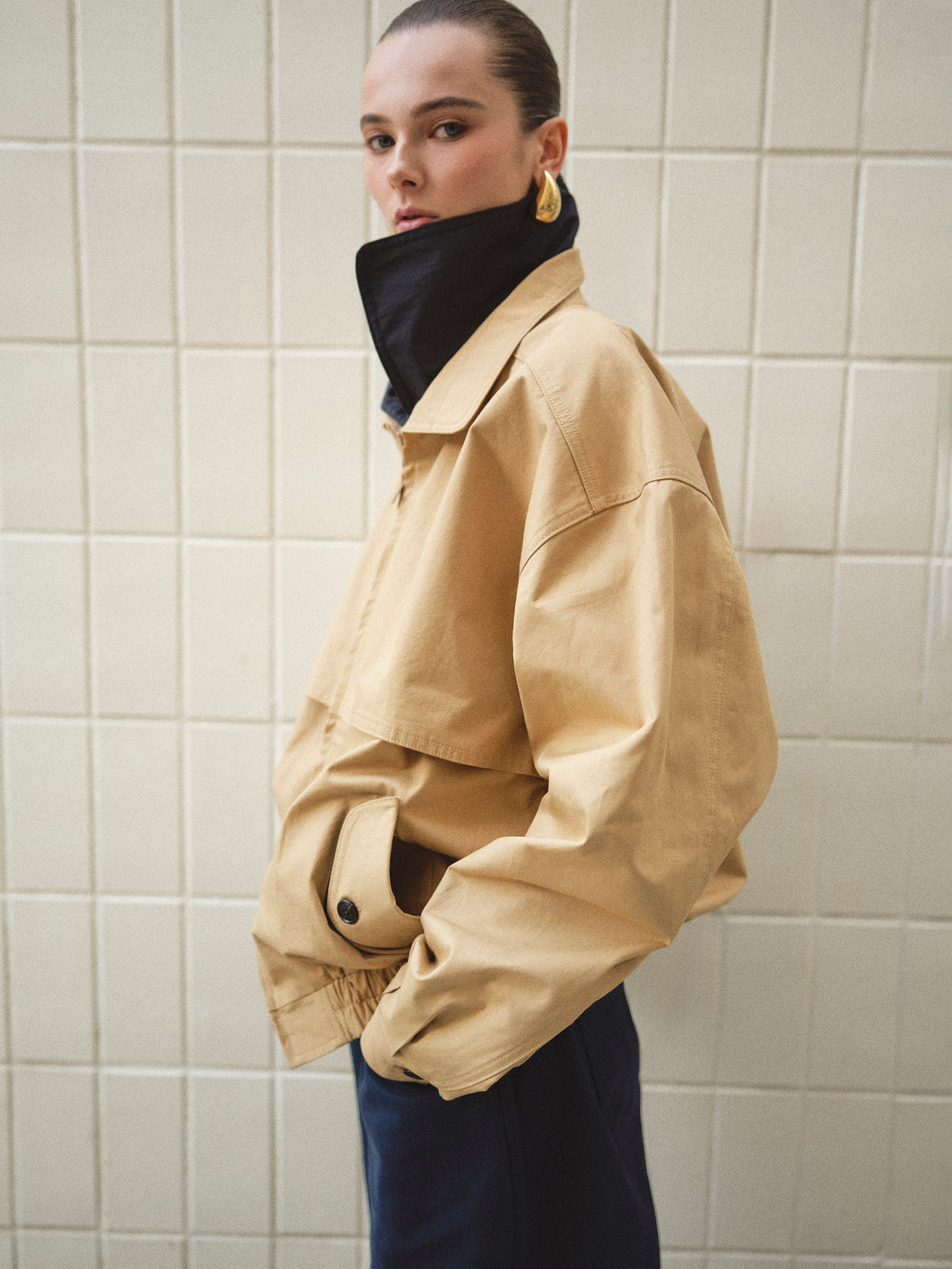 Carnaby Layered Collar Blouson Jacket, Beige