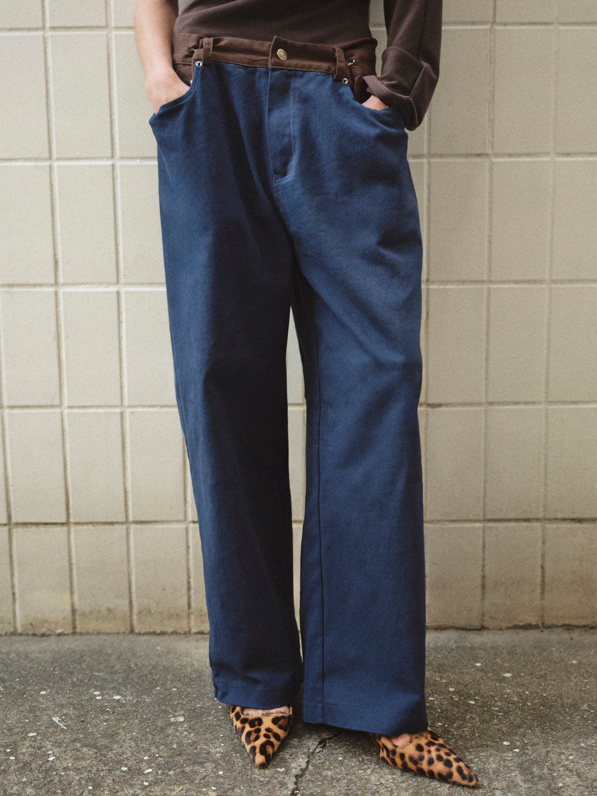 Geurrica Contrast Denim Pants, Navy
