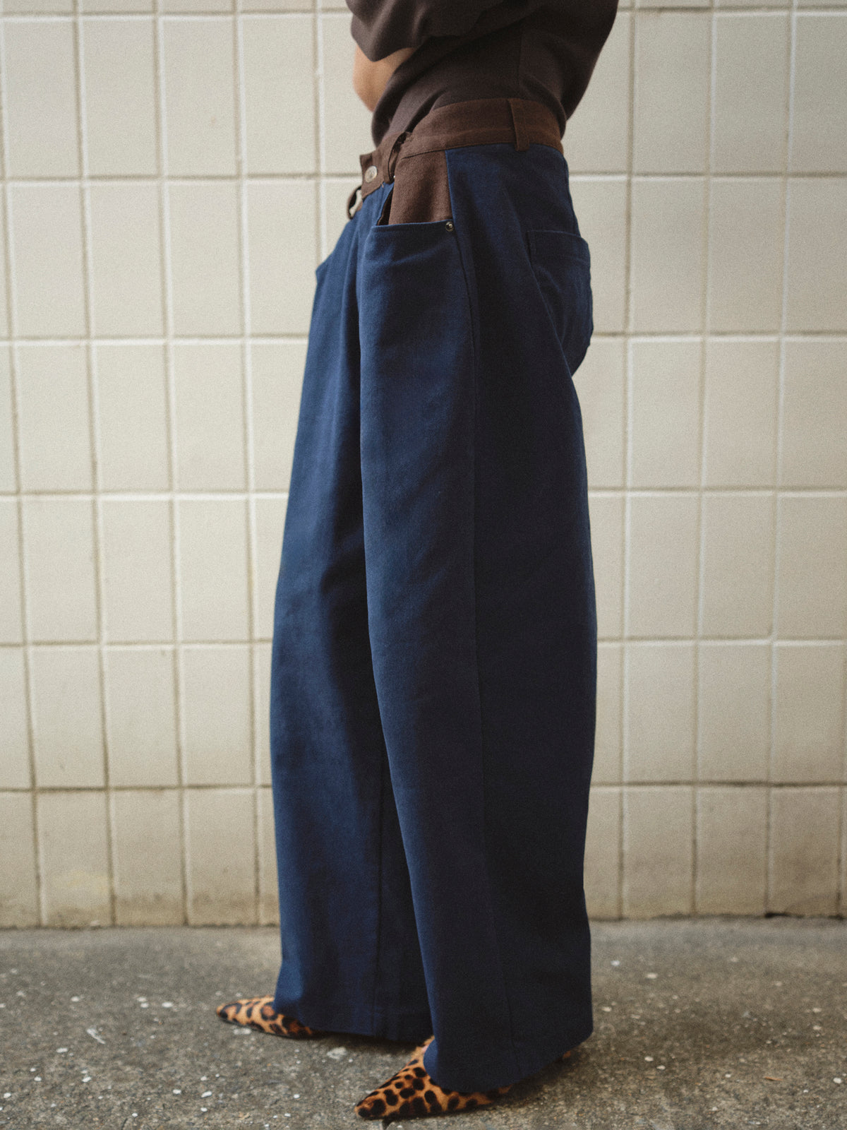 Geurrica Contrast Denim Pants, Navy