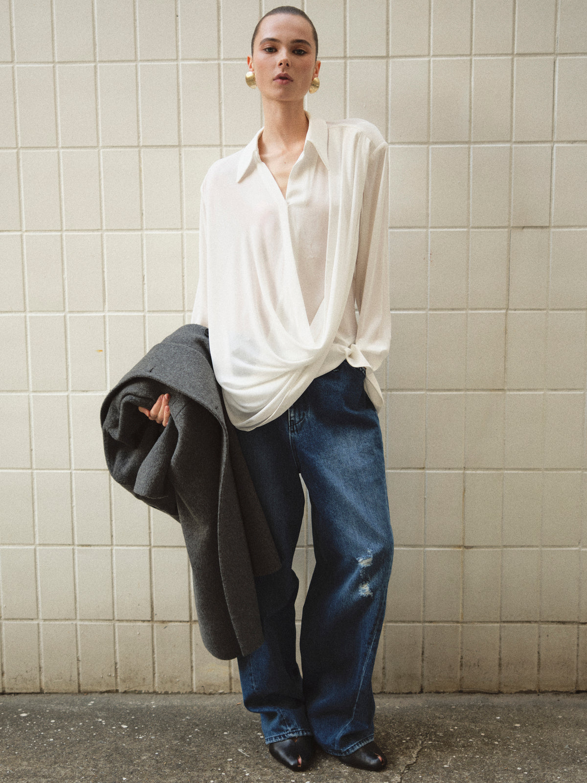 Karlsen Draped Shirt, White