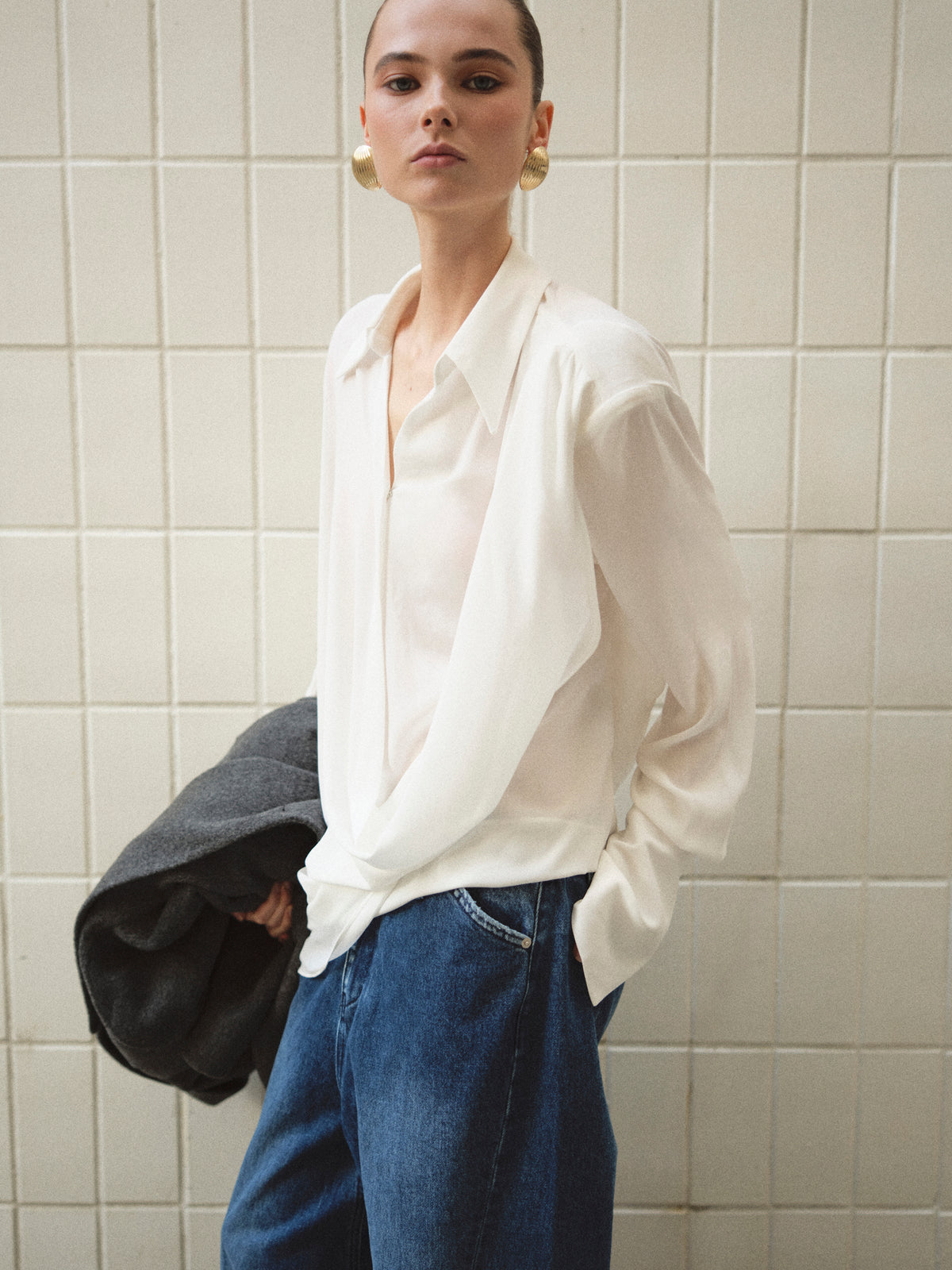 Karlsen Draped Shirt, White