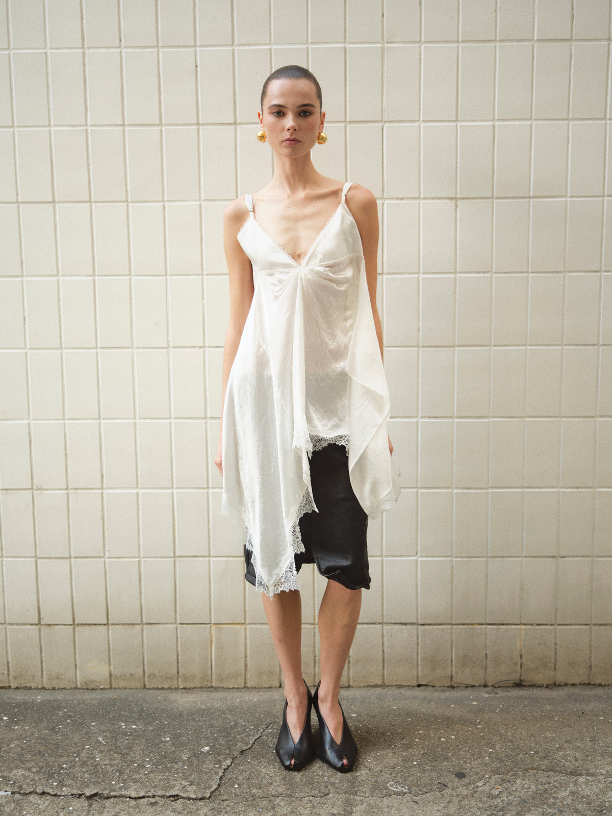 Sidi Lace-Trim Handkerchief Top, Ivory