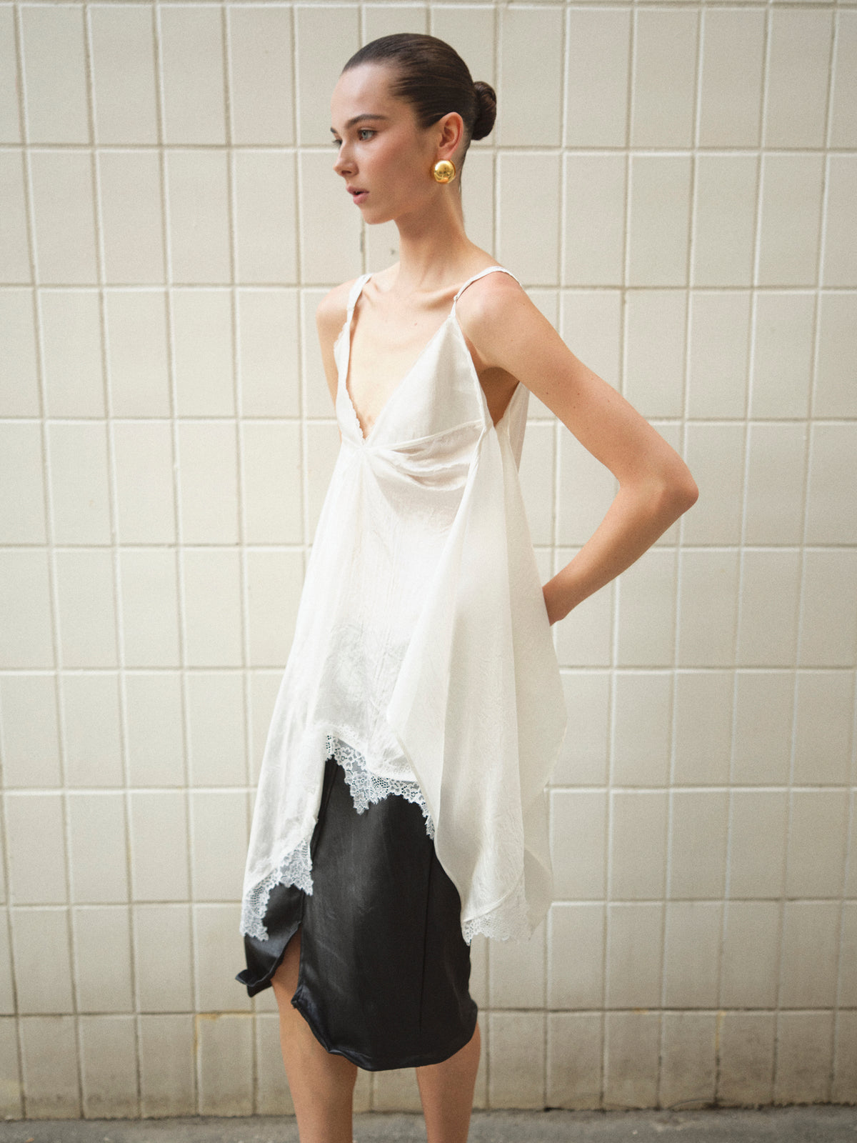 Sidi Lace-Trim Handkerchief Top, Ivory