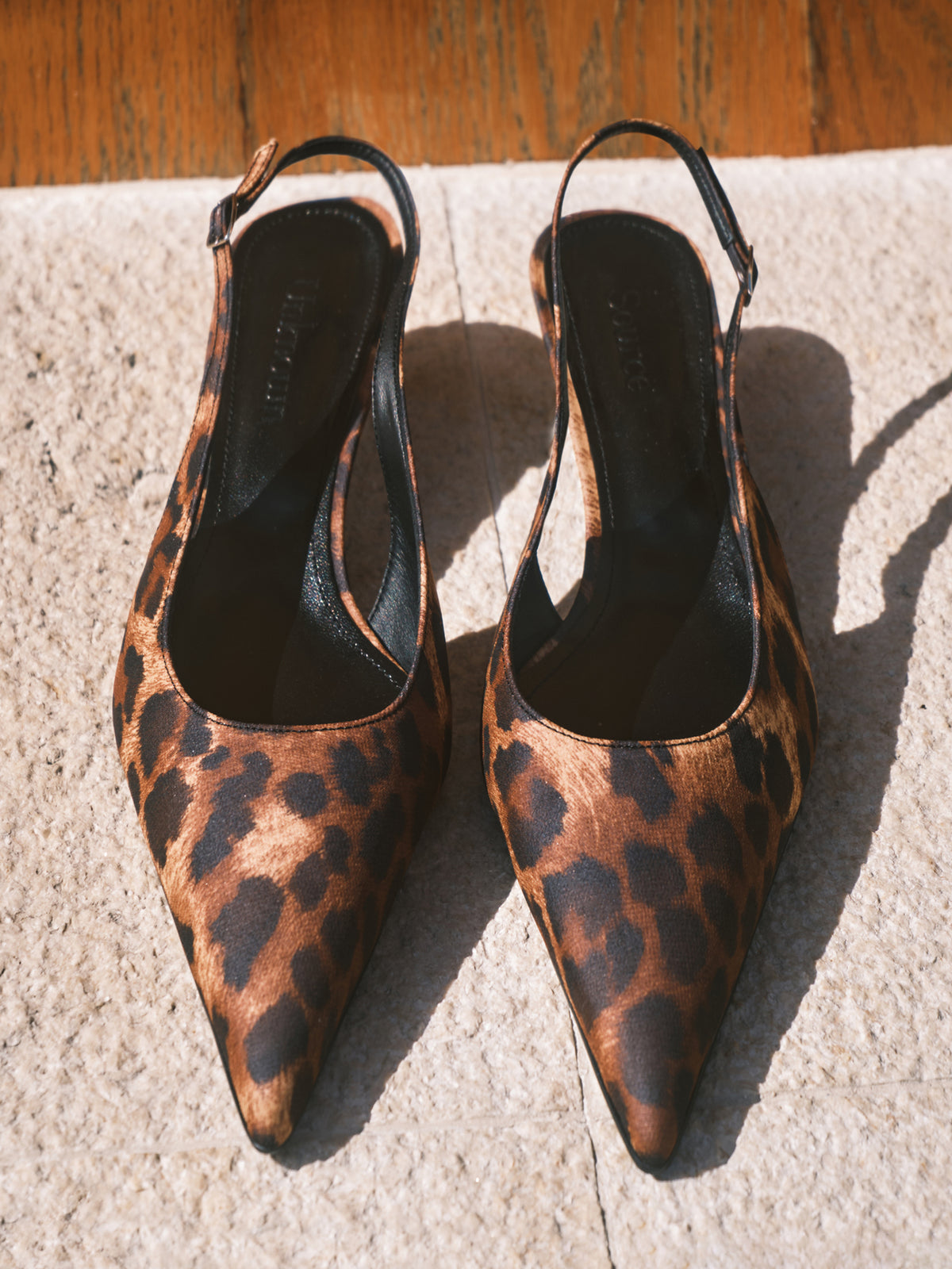 Lafu Leopard-Print Satin Slingback Heels, Brown