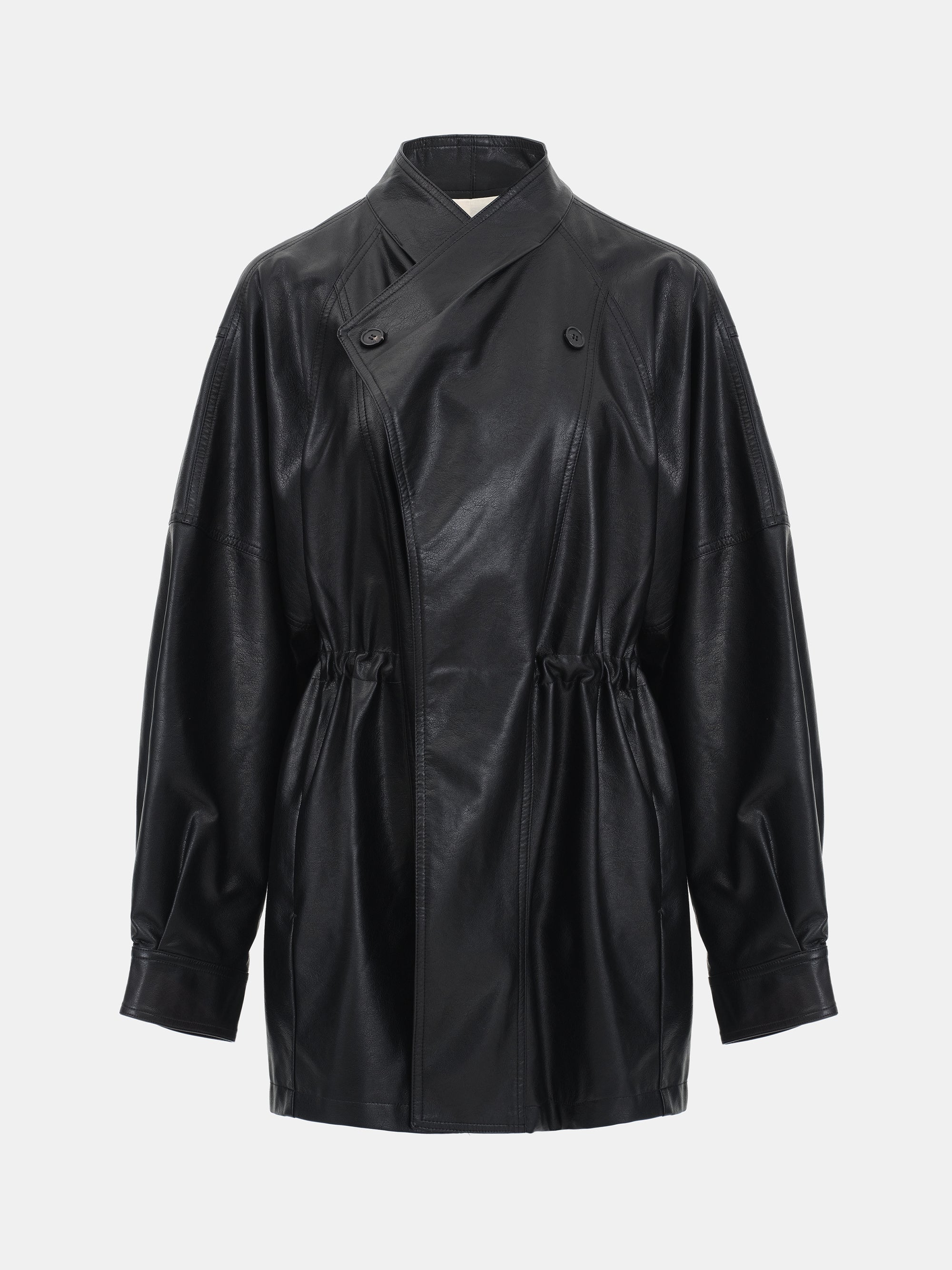 Osi Asymmetric Collar Faux-Leather Jacket, Black