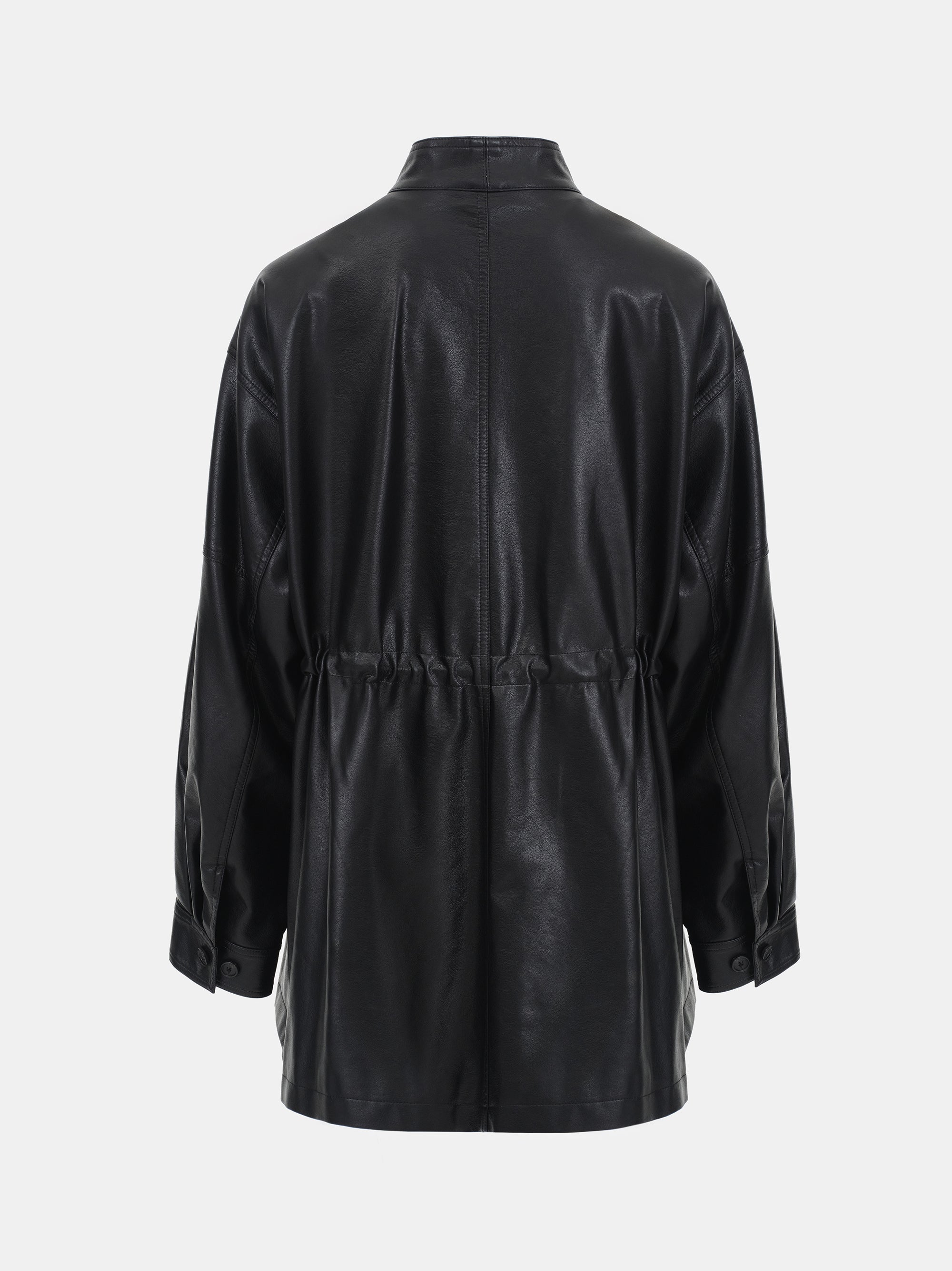 Osi Asymmetric Collar Faux-Leather Jacket, Black
