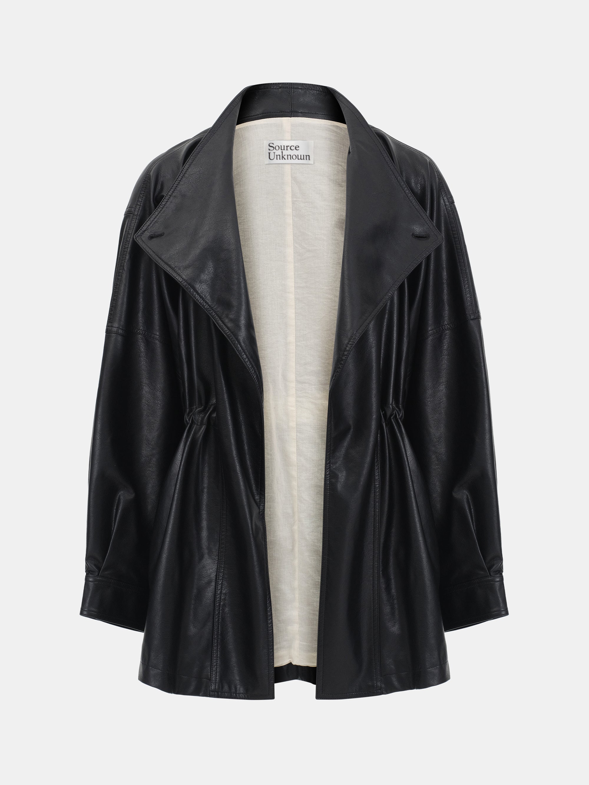 Osi Asymmetric Collar Faux-Leather Jacket, Black