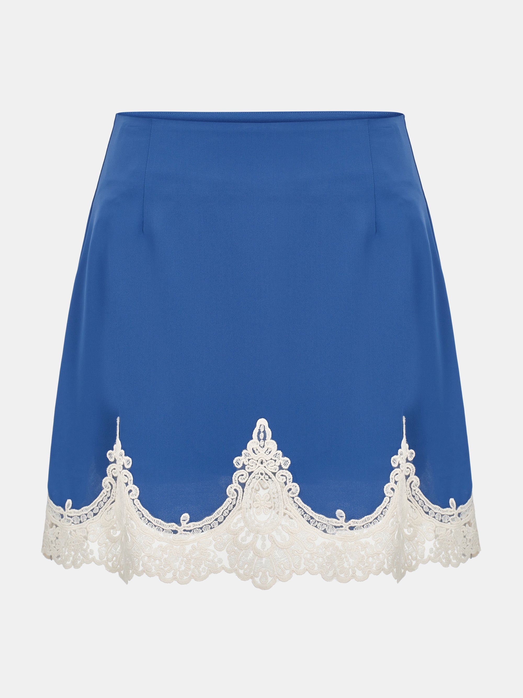 Celia Lace-Trimmed Satin Skirt, Blue