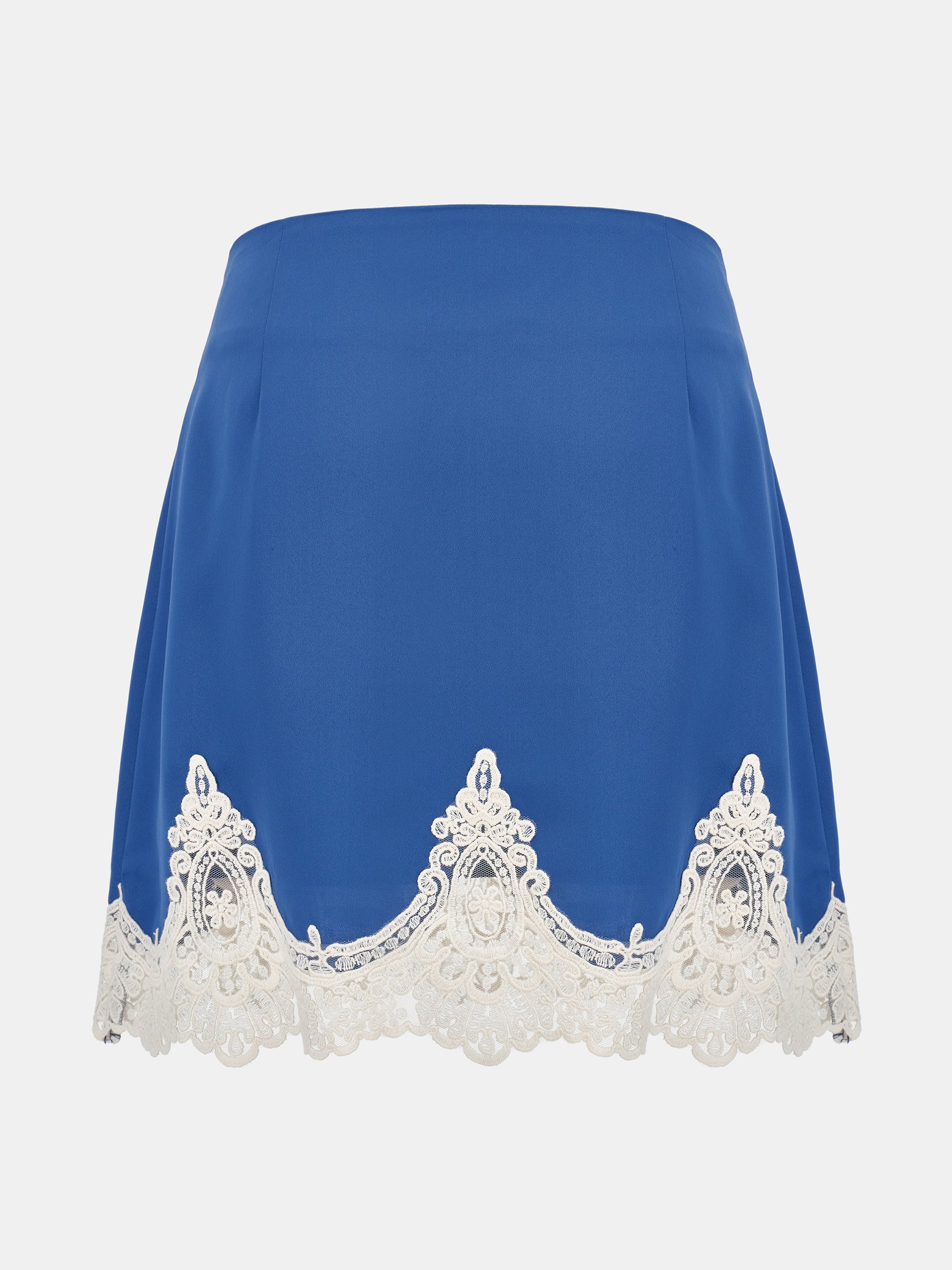 Celia Lace-Trimmed Satin Skirt, Blue