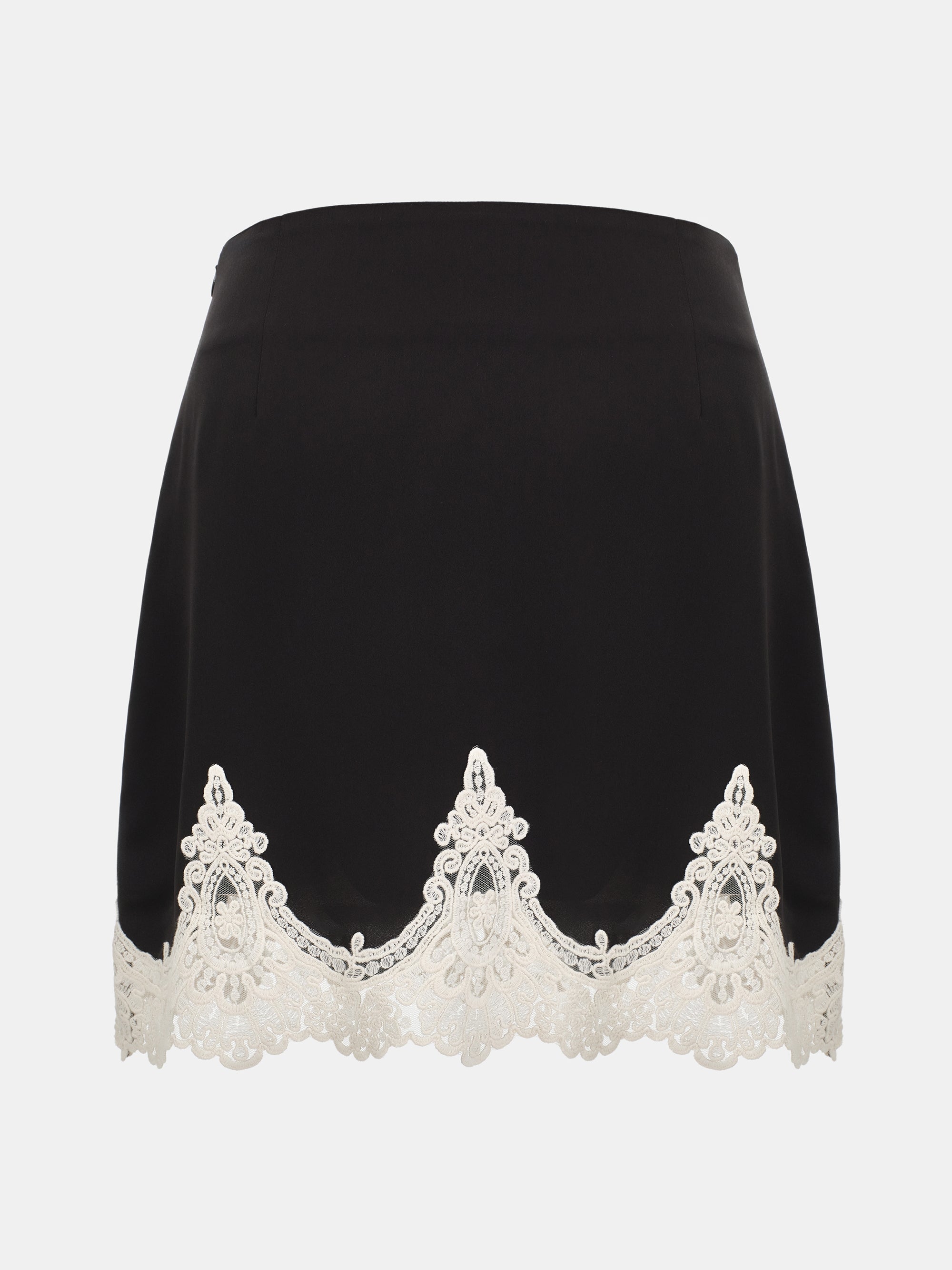 Celia Lace-Trimmed Satin Skirt, Black