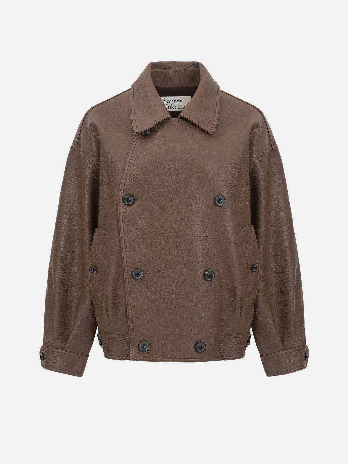 Vitellino Double Breasted Faux Leather Jacket, Brown