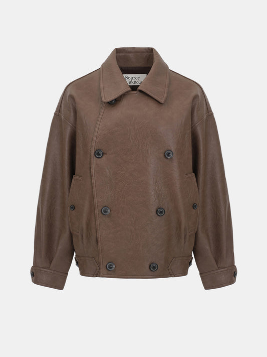 Vitellino Double Breasted Faux Leather Jacket, Brown