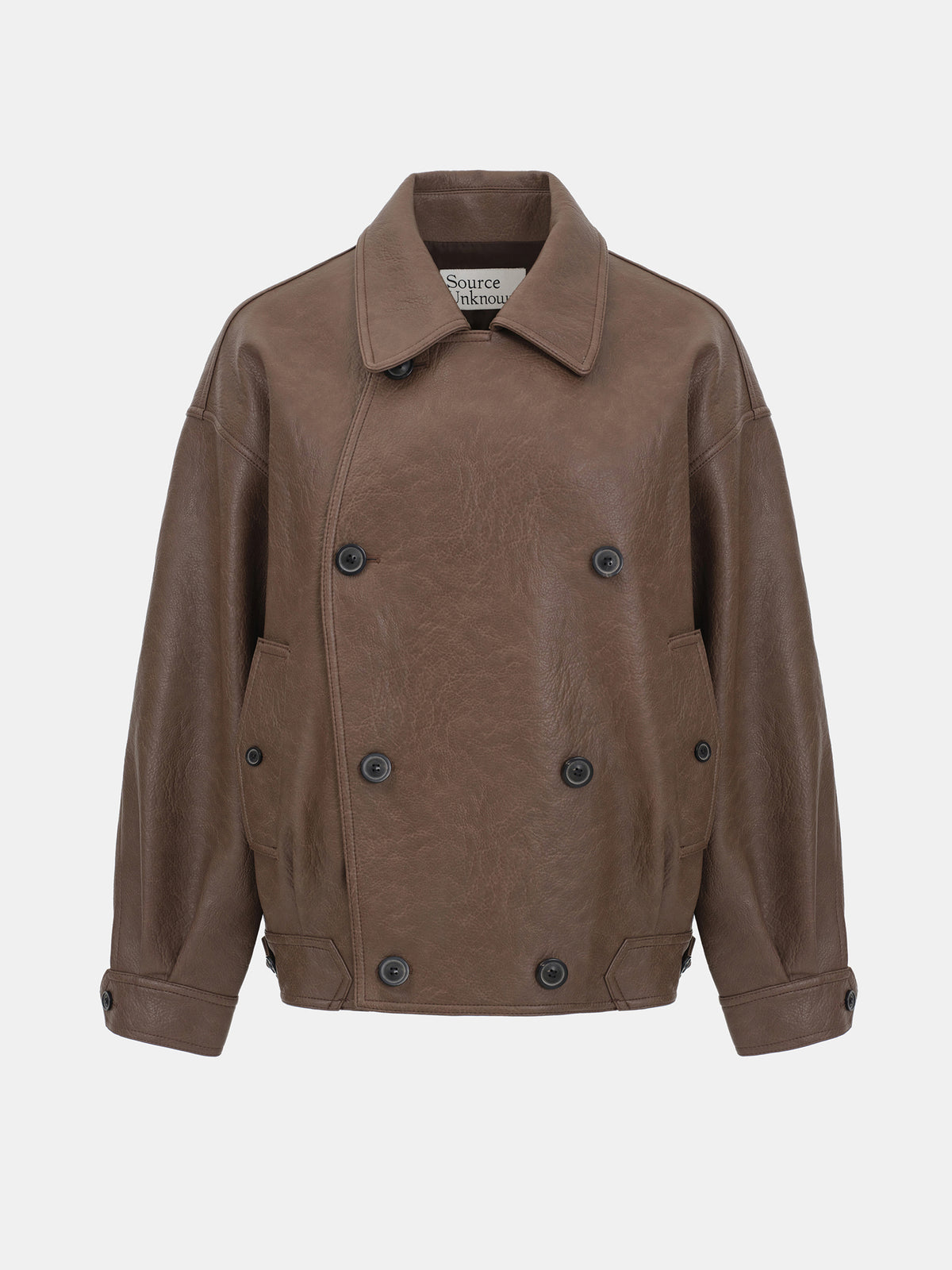 Vitellino Double Breasted Faux Leather Jacket, Brown