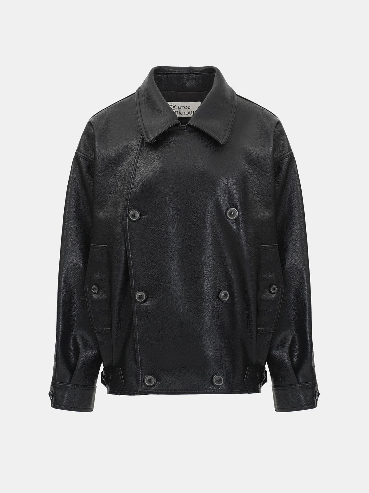 Vitellino Double Breasted Faux Leather Jacket, Black