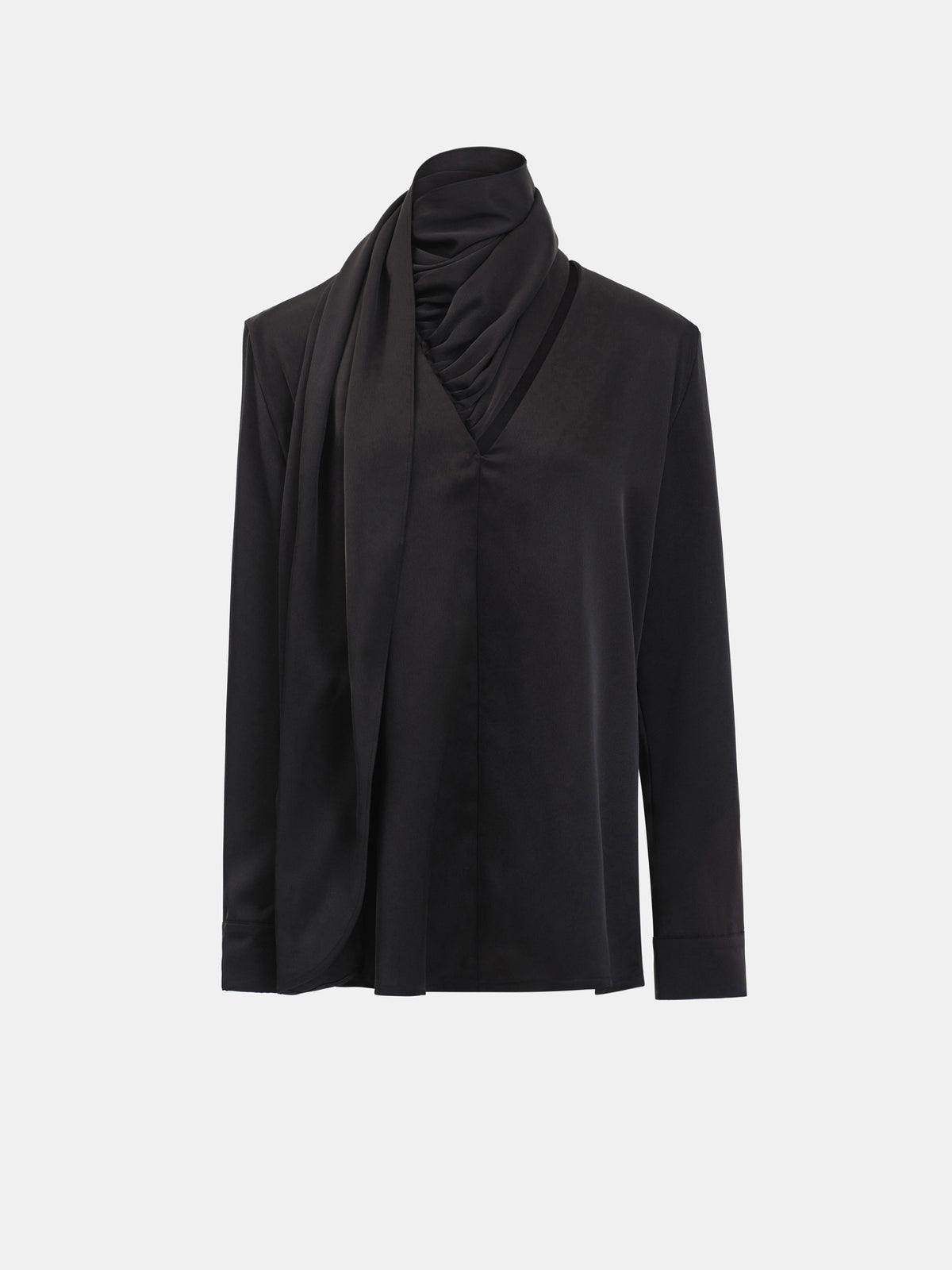 Koa Scarf Satin Blouse, Black