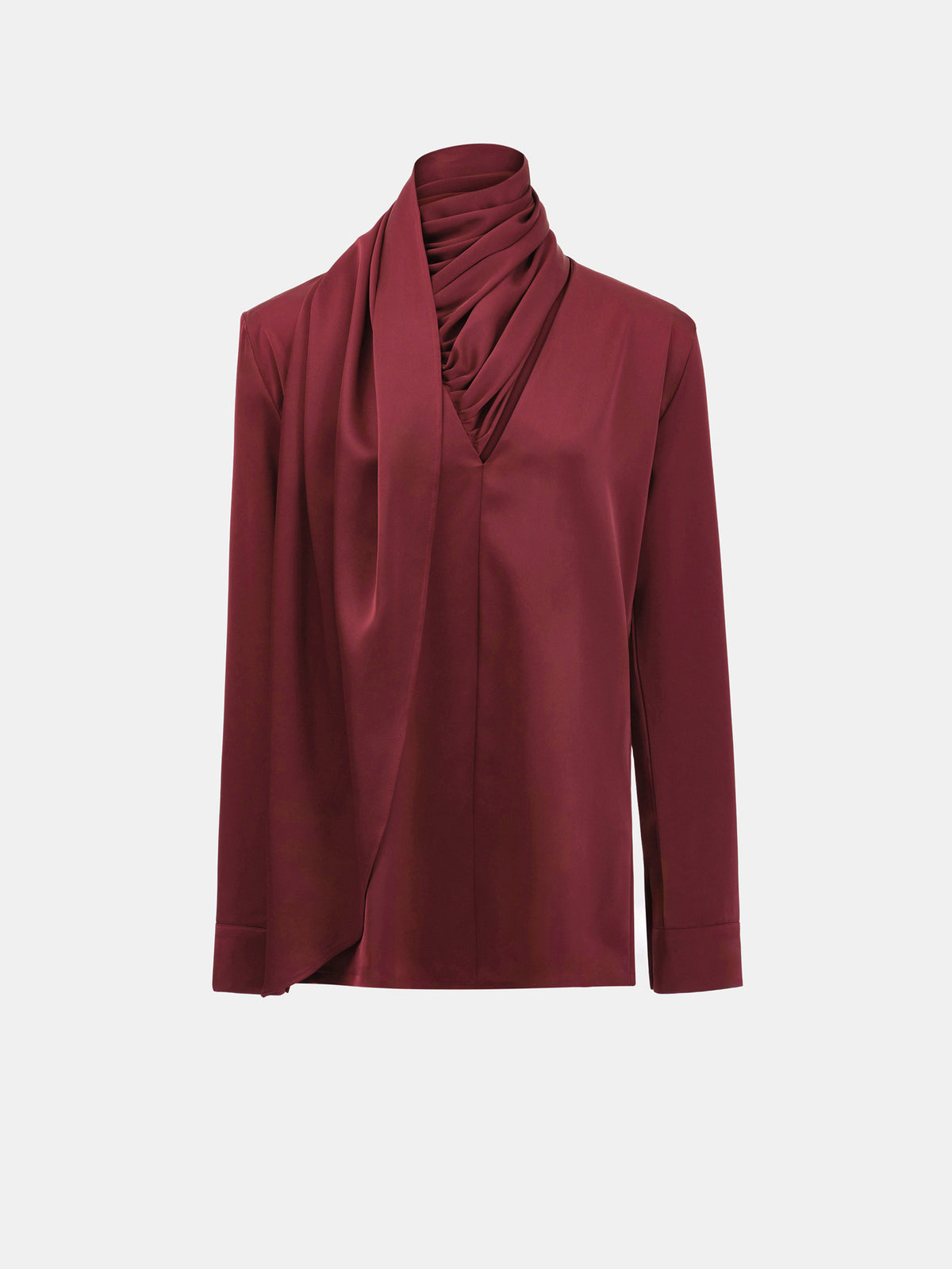 Koa Scarf Satin Blouse, Burgundy