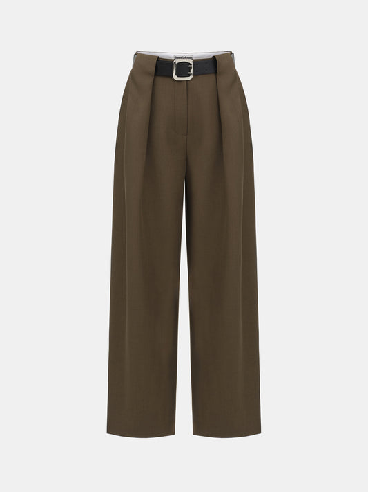 Matteo Belted Tuck Trousers, Brown