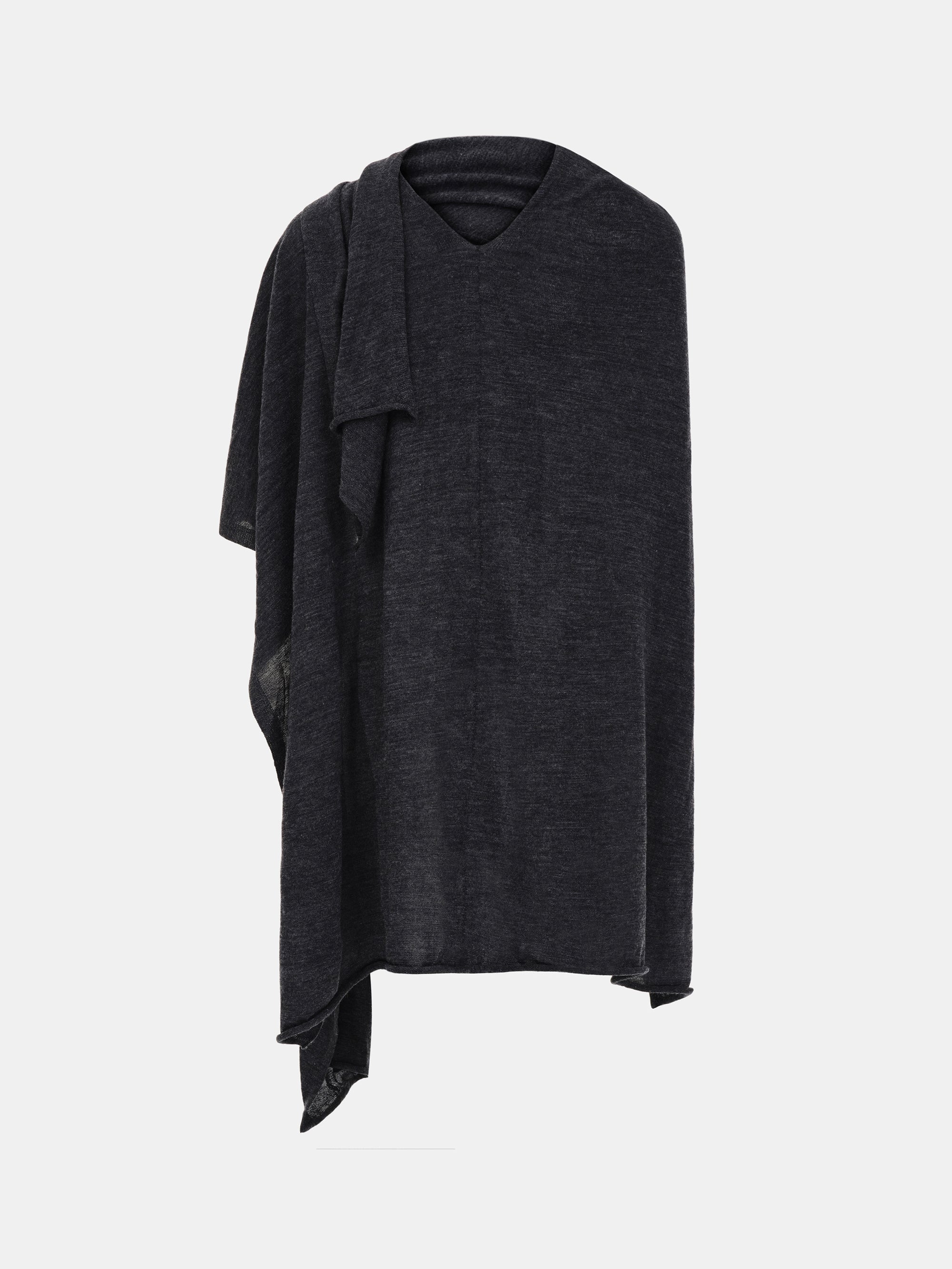 Wool-Blend Knit Shawl, Charcoal