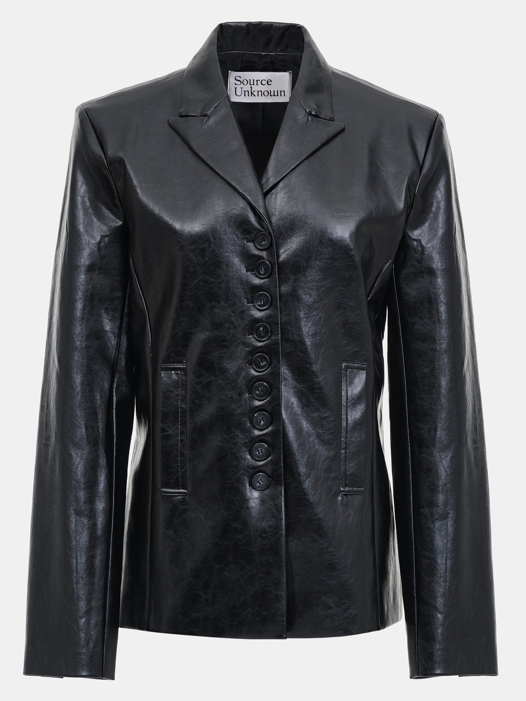 Edmont Fitted Faux-Leather Blazer, Black