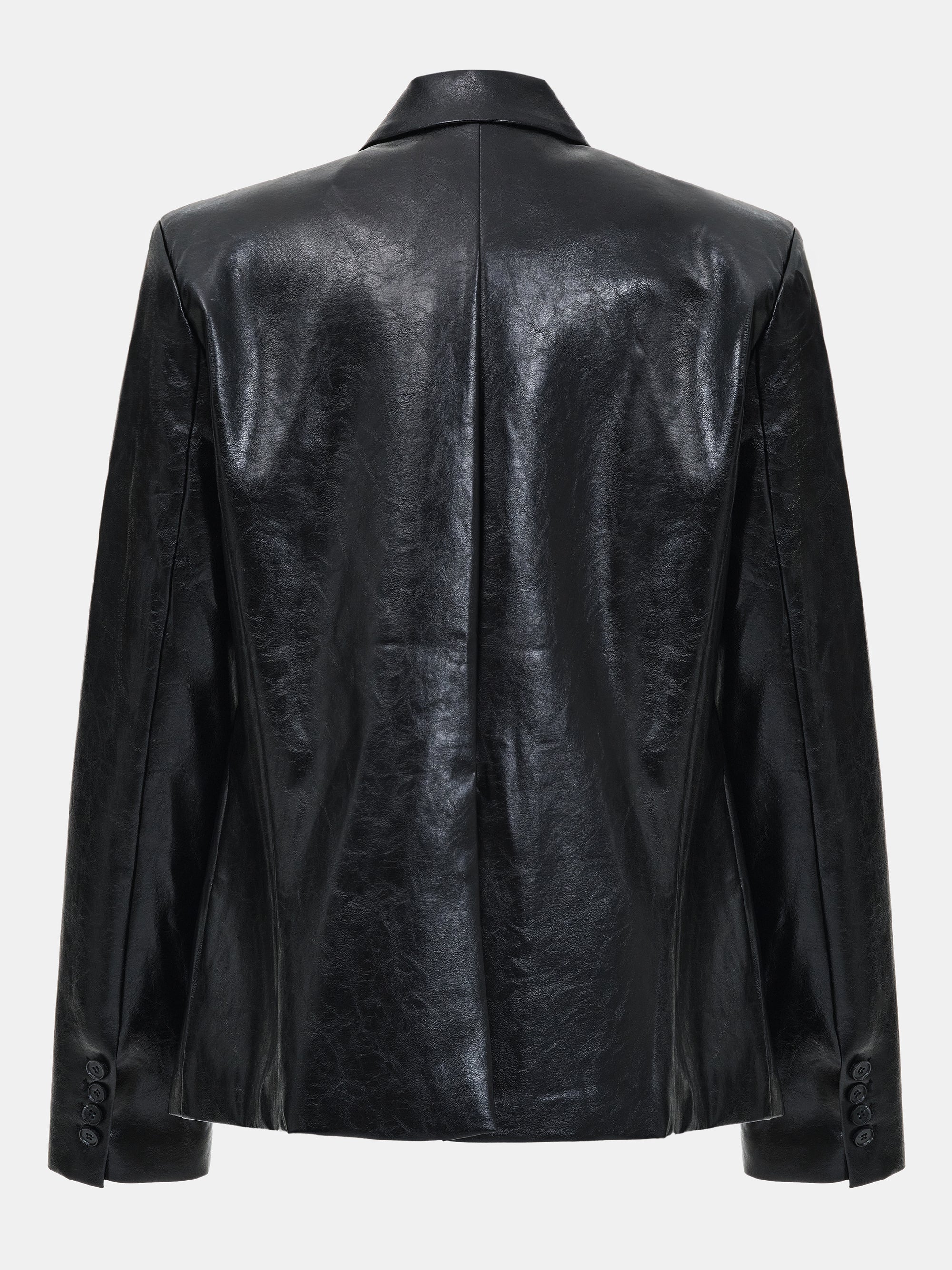 Edmont Fitted Faux-Leather Blazer, Black