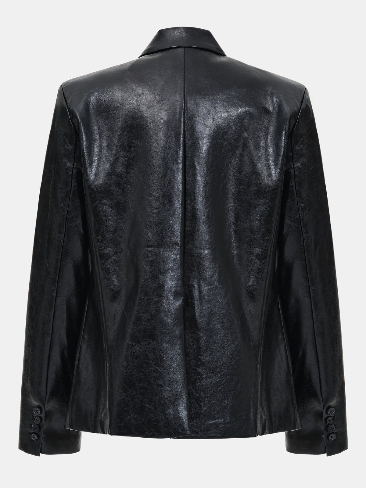 Edmont Fitted Faux-Leather Blazer, Black