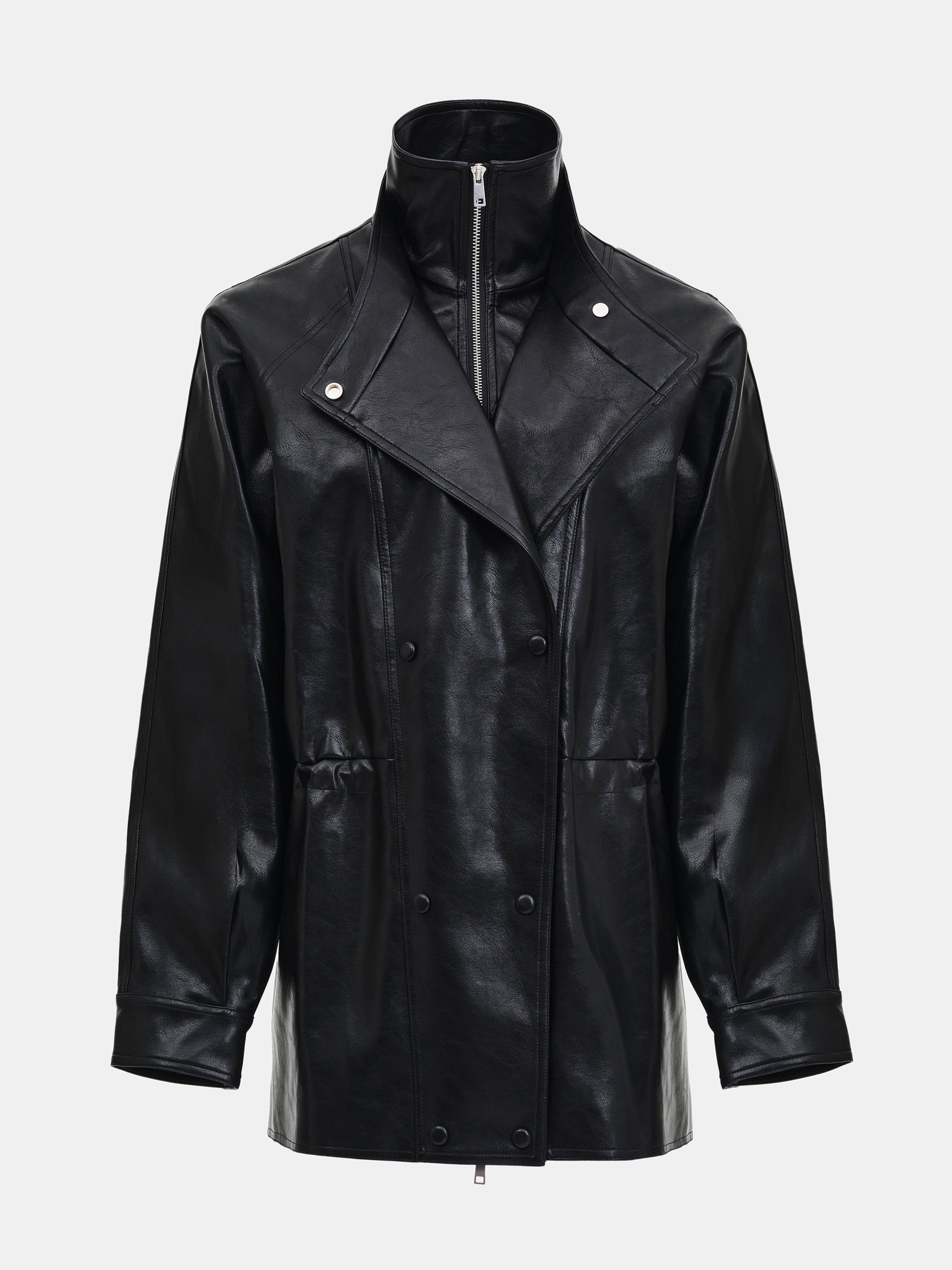 Veda High Collar Faux-Leather Jacket, Black