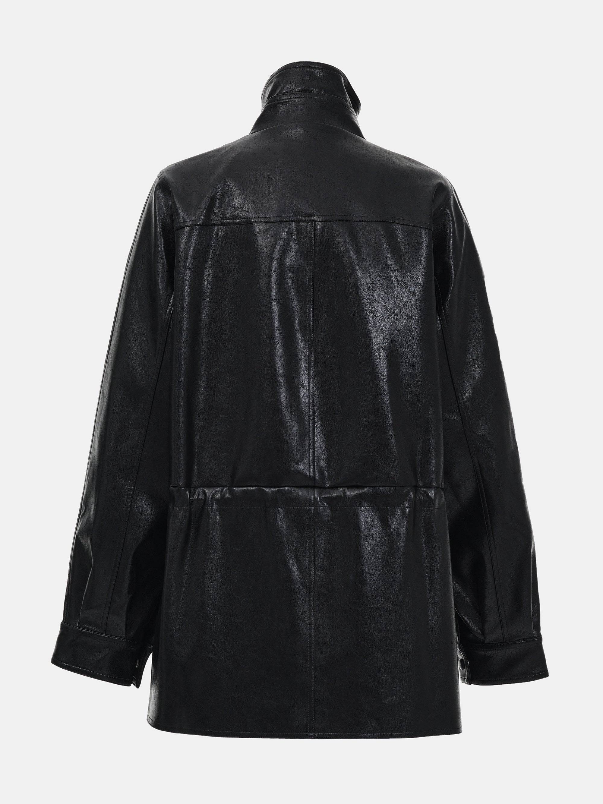 Veda High Collar Faux-Leather Jacket, Black