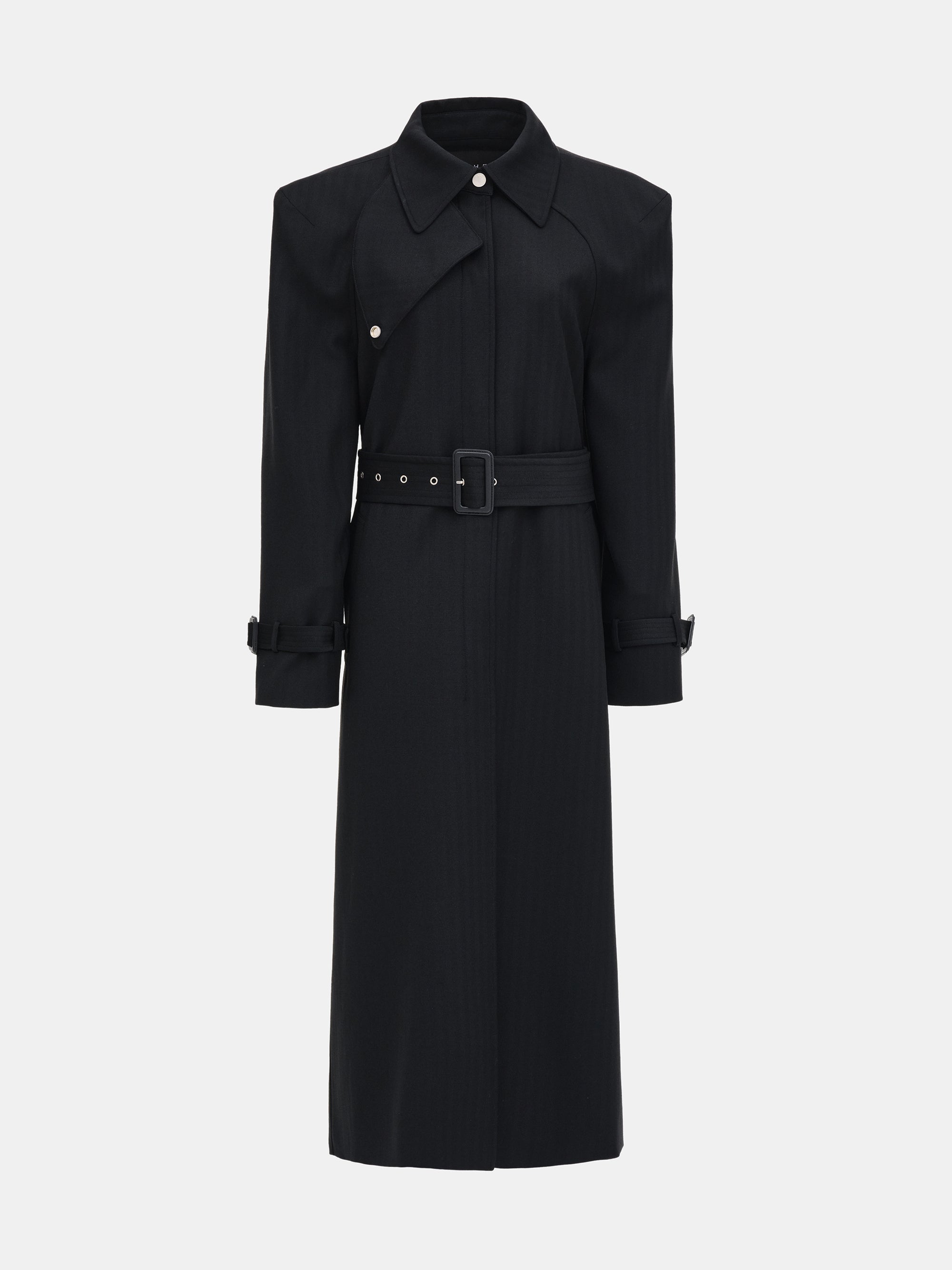 Tailored Belted Overcoat, Black