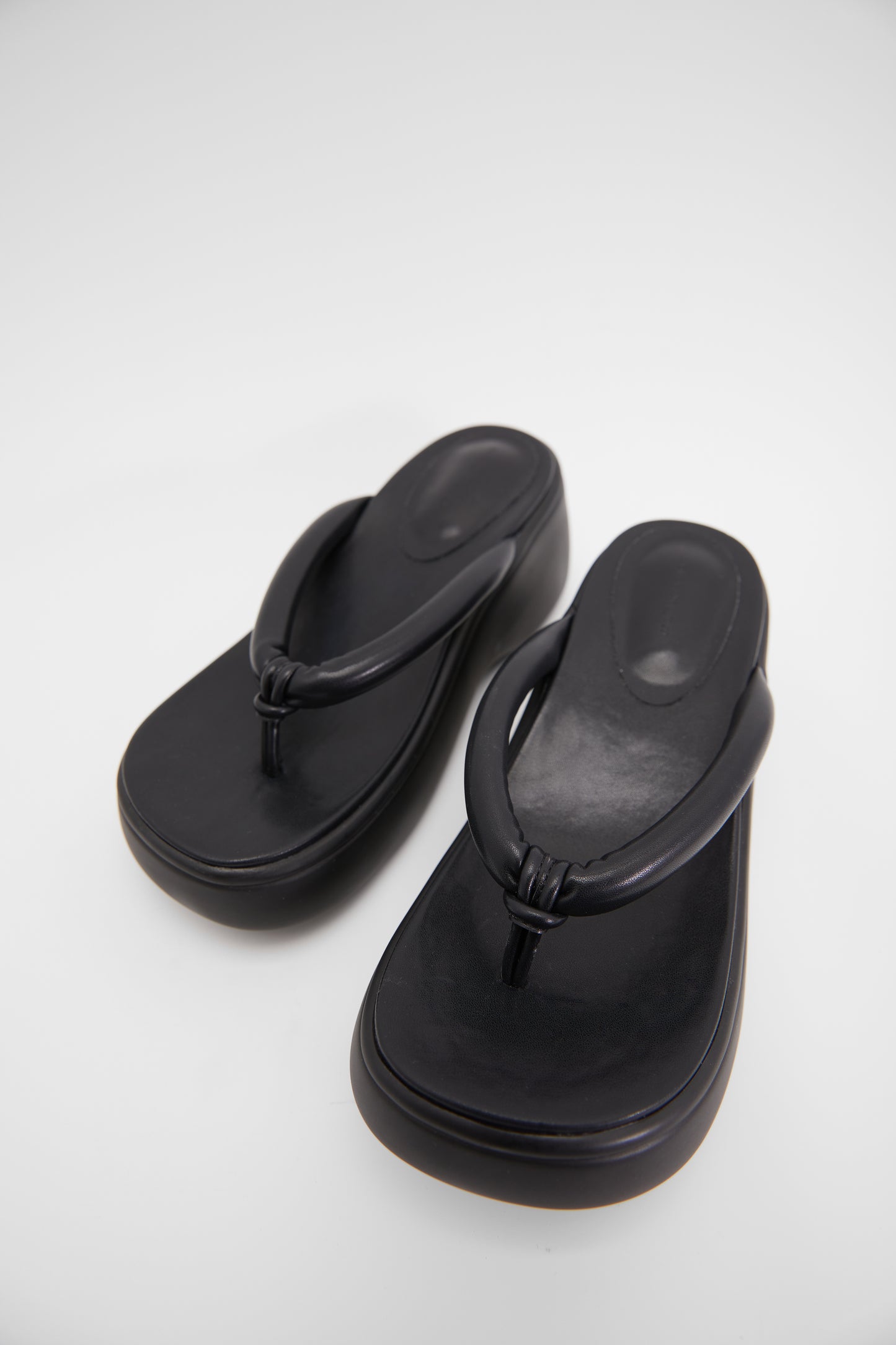 Platform Wedge Thong Sandals, Black