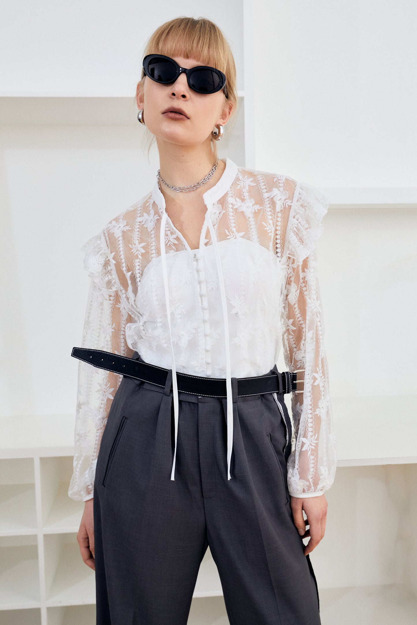 Lace Embroidered Blouse, White